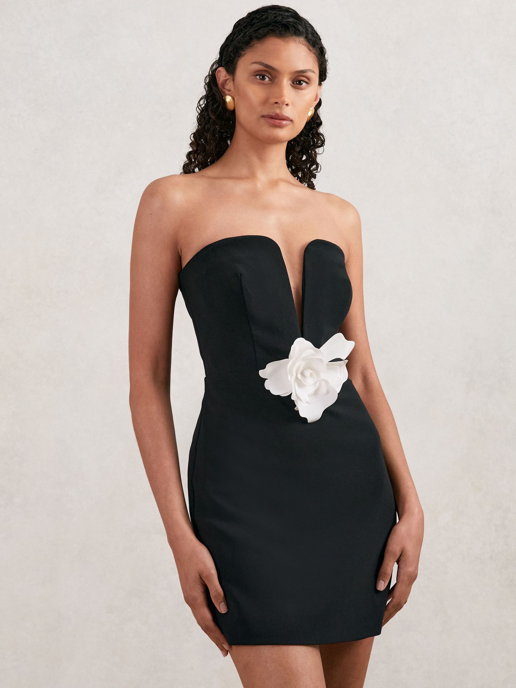 Halston Strapless Fitted Mini Dress in Black - Image 3 of 7