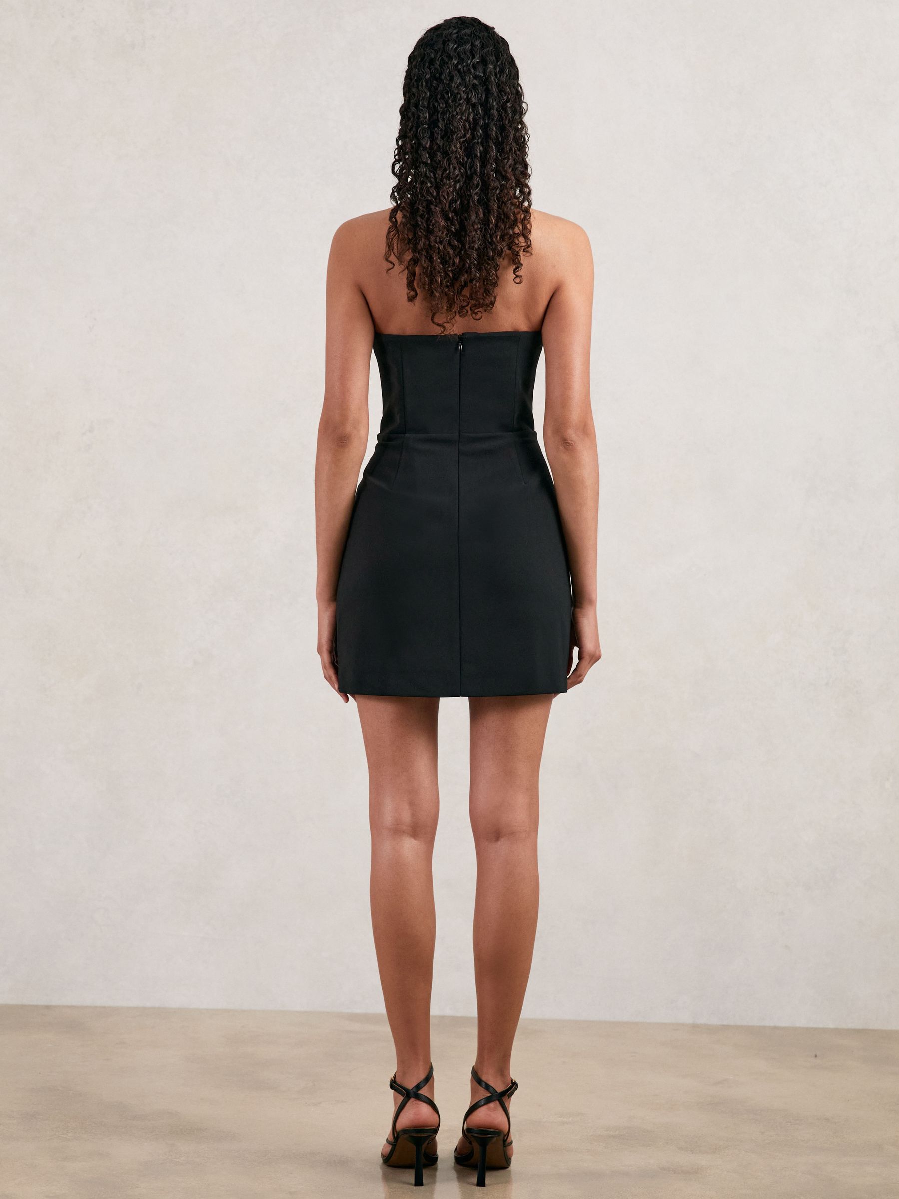 Halston Strapless Fitted Mini Dress in Black - Image 5 of 7