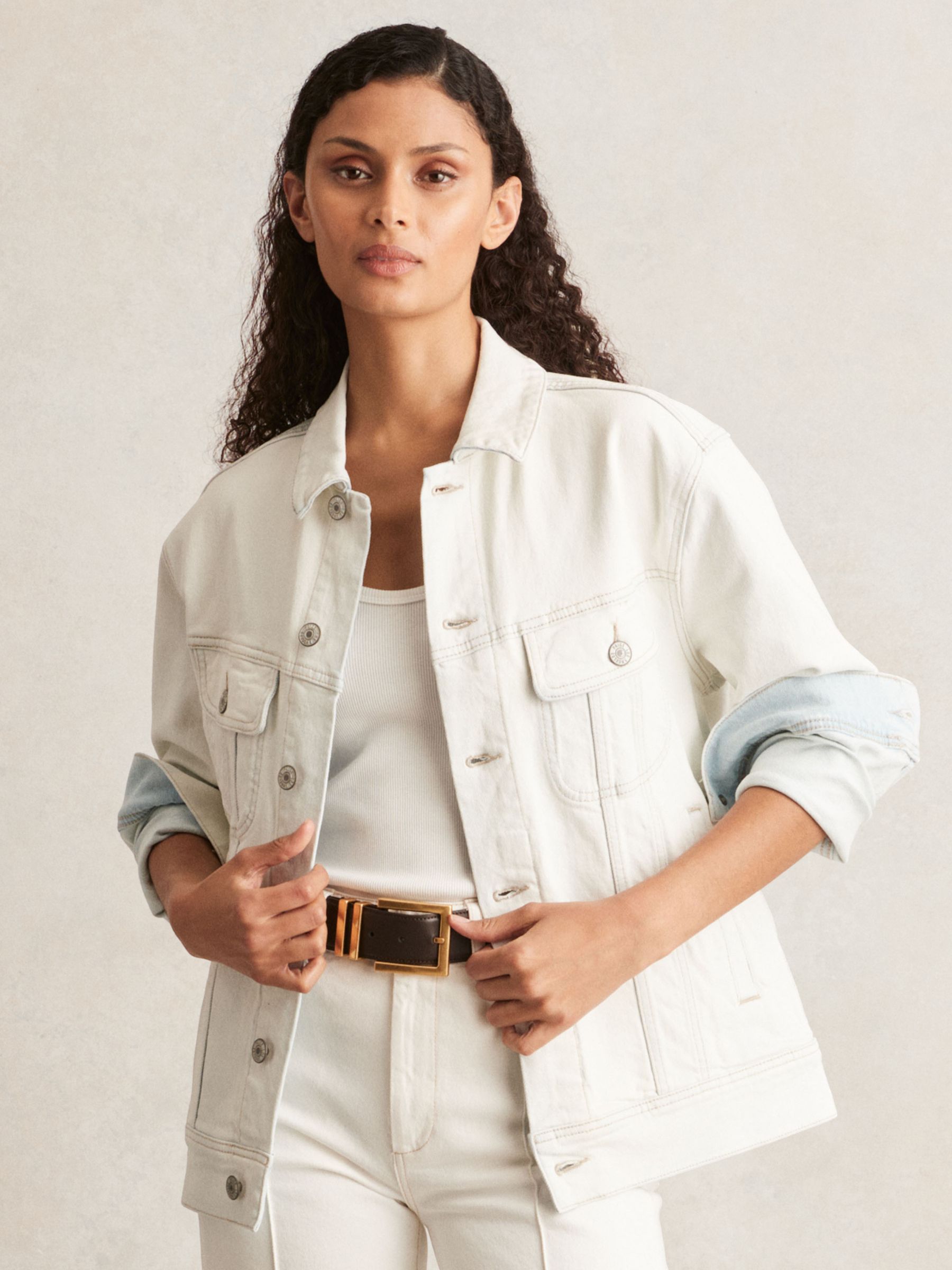 Paige Button-Through Denim Jacket in Ivory - Image 4 of 6