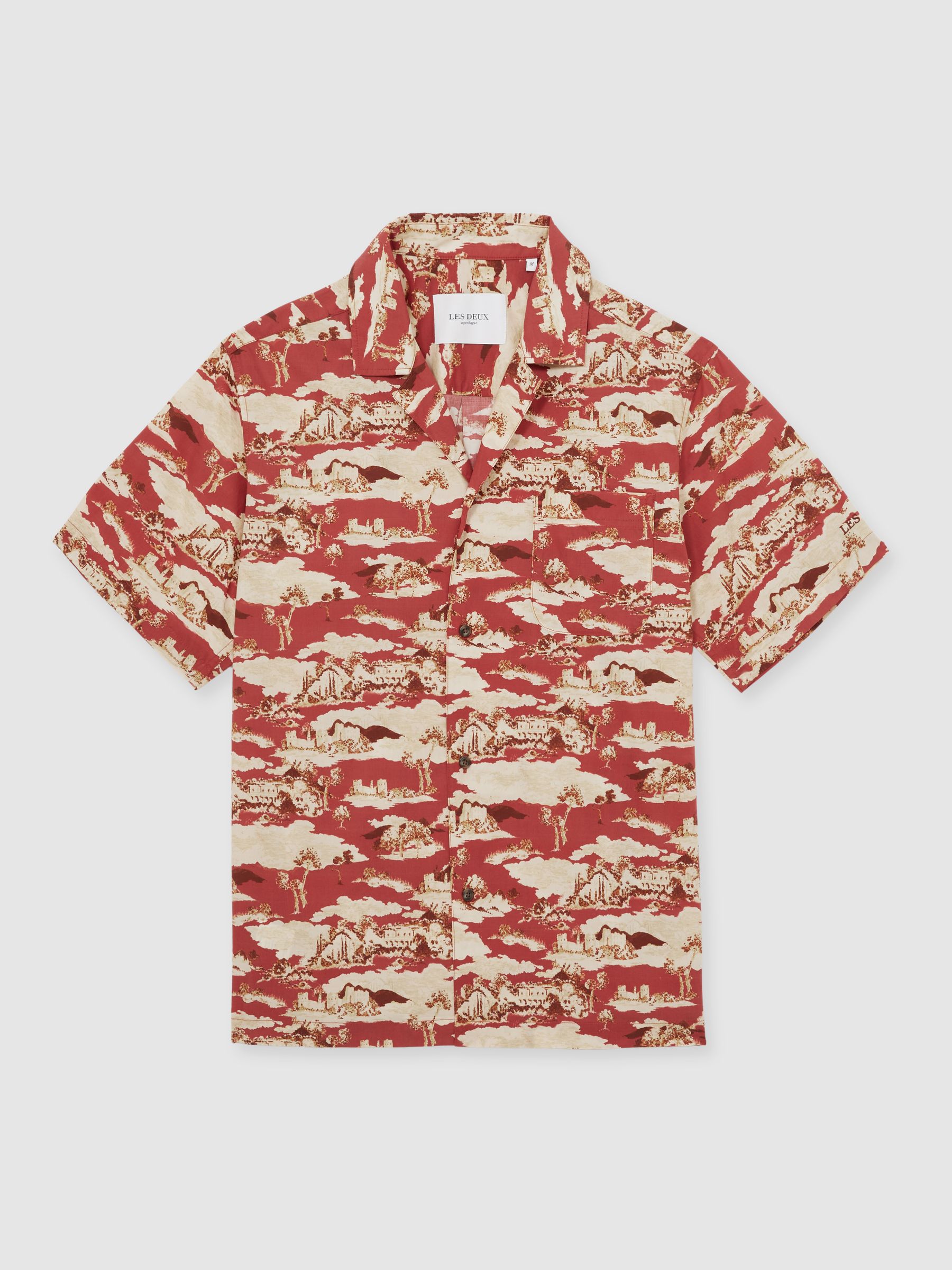Les Deux Ruins-Print Cuban-Collar Shirt in Red - Image 2 of 5