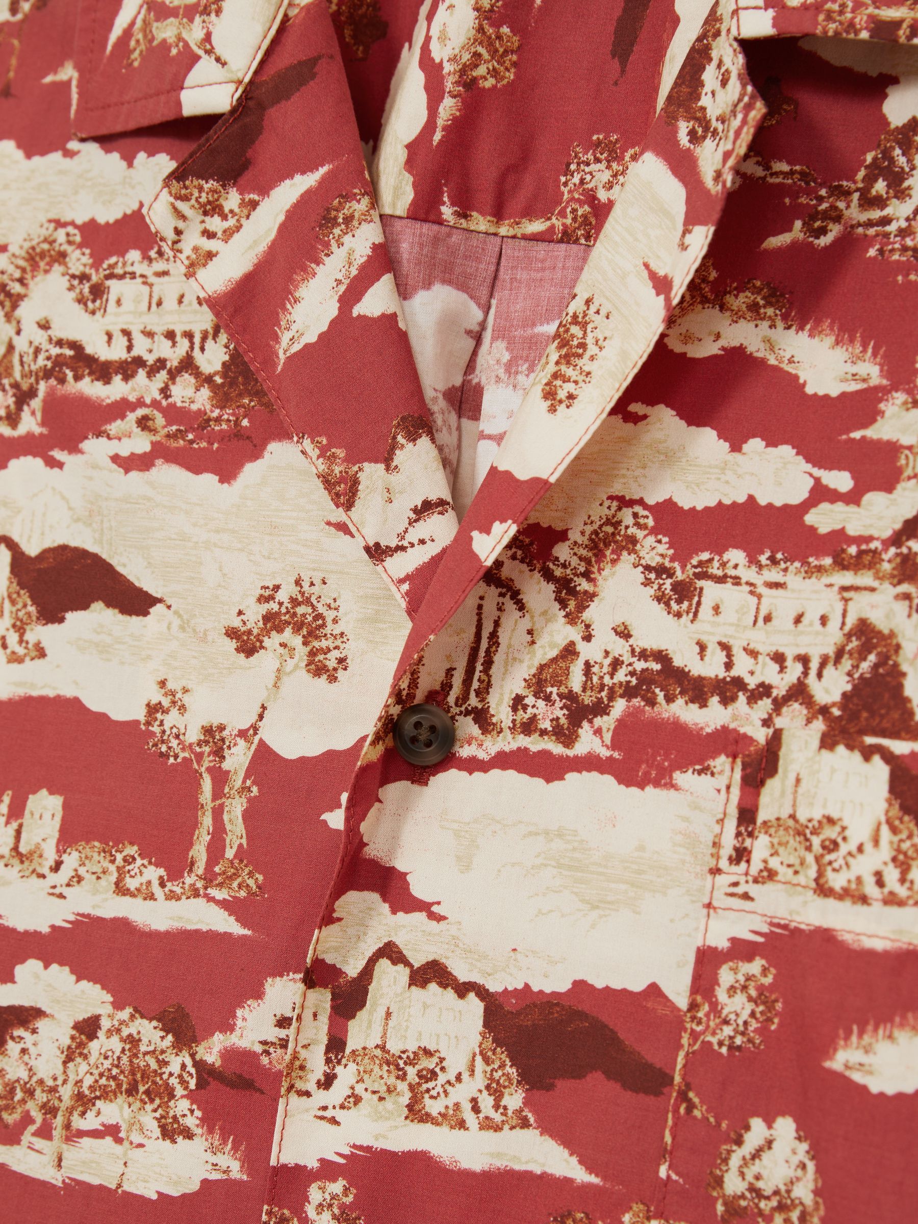 Les Deux Ruins-Print Cuban-Collar Shirt in Red - Image 5 of 5