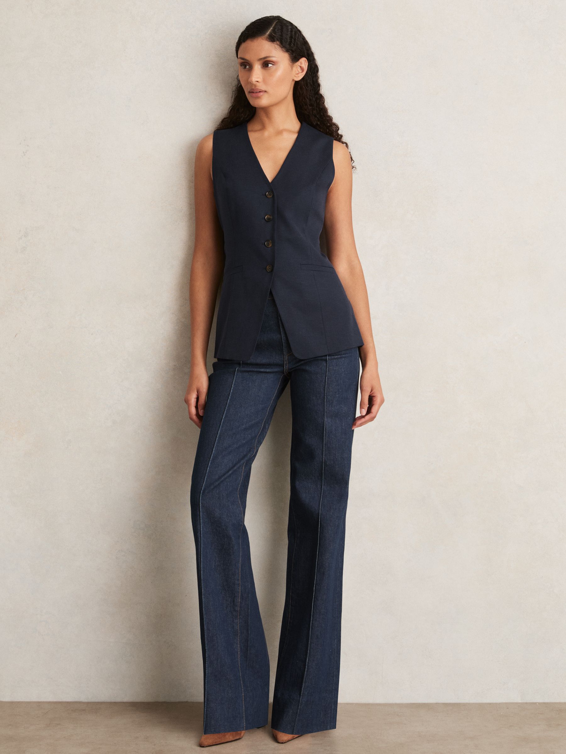 Paige Button-Through Vest in Dark Ink Blue - Image 3 of 6