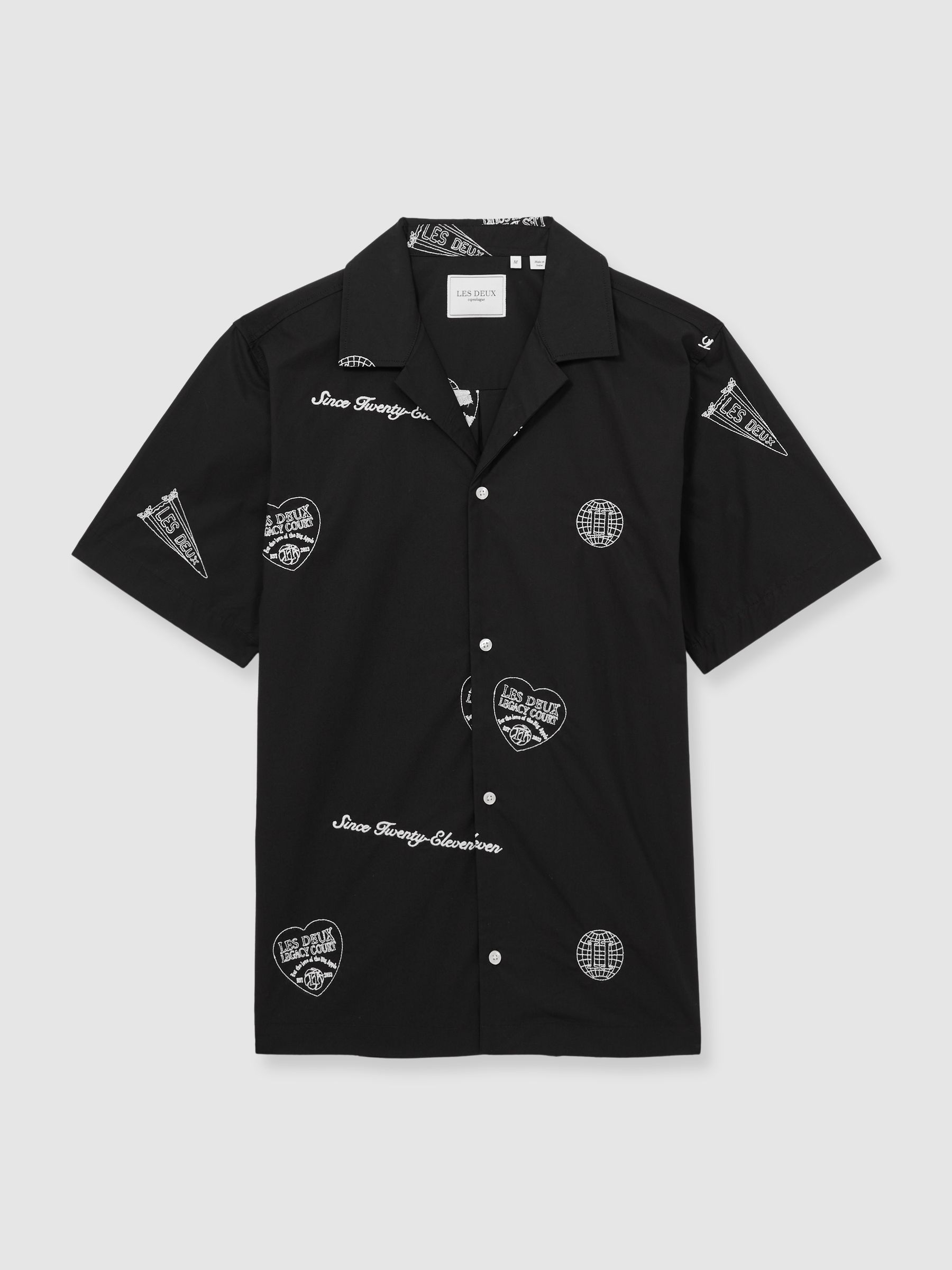 Les Deux Cotton Embroidered Shirt in Black Print - Image 2 of 5