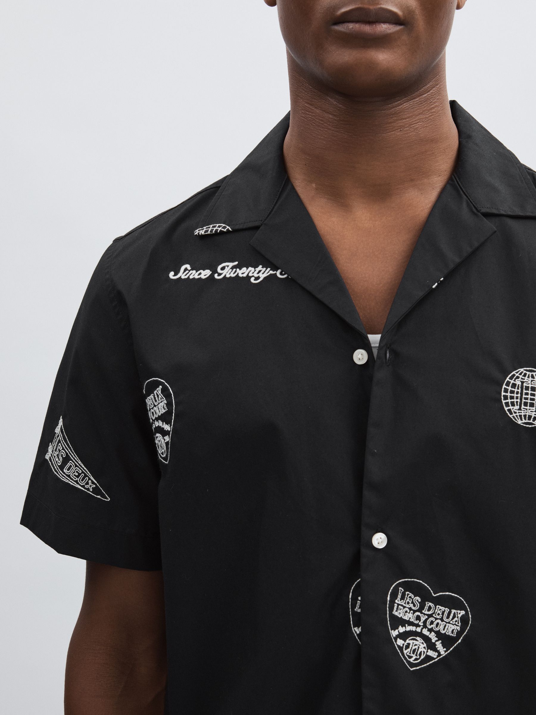 Les Deux Cotton Embroidered Shirt in Black Print - Image 3 of 5