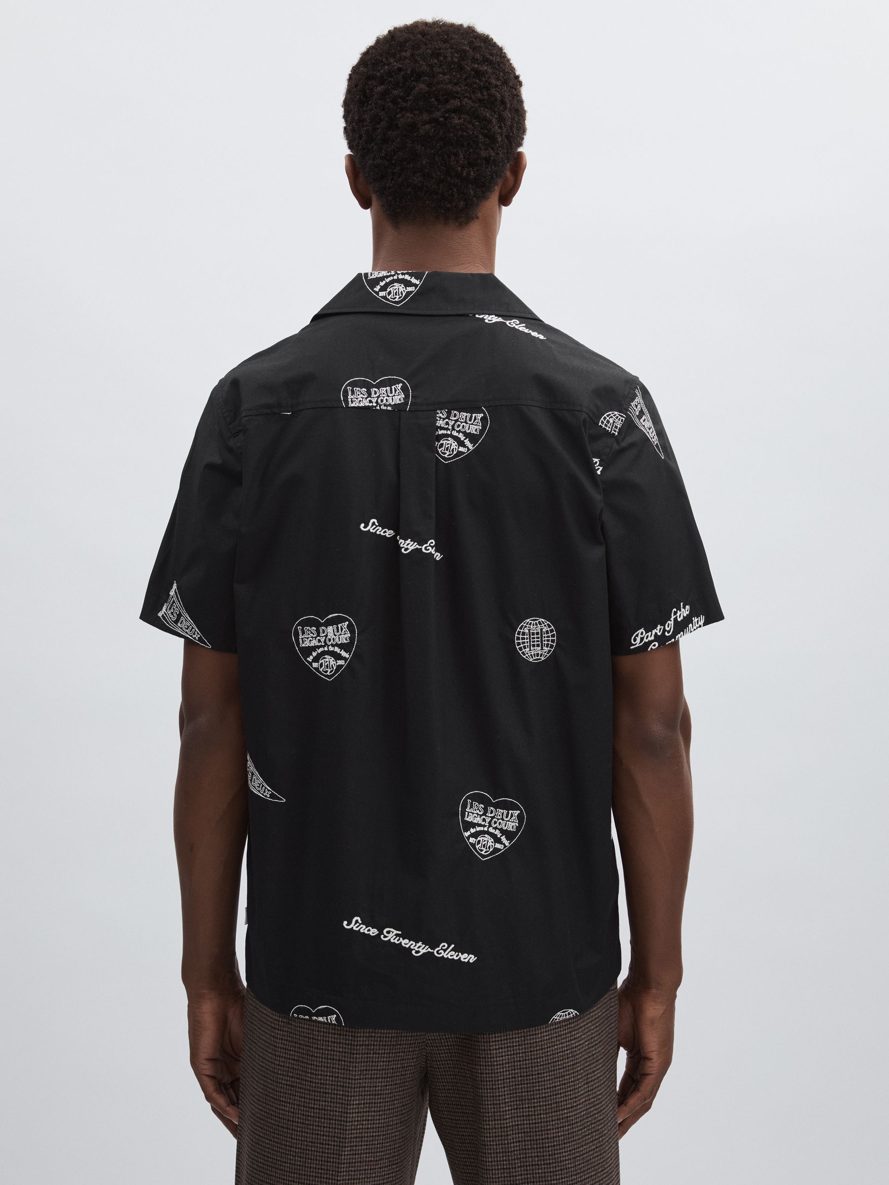 Les Deux Cotton Embroidered Shirt in Black Print - Image 4 of 5
