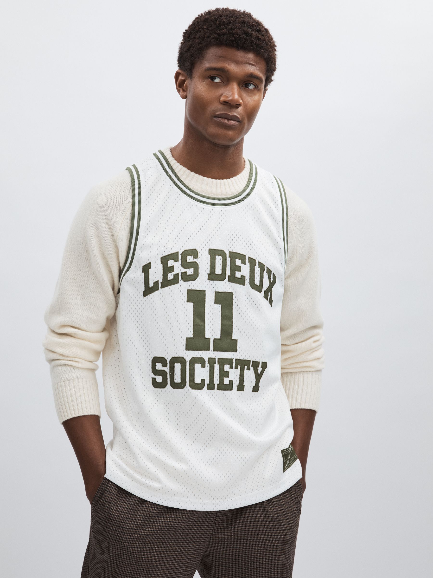 Mesh Basketball Vest in Ivory/Green - Image 3 of 5