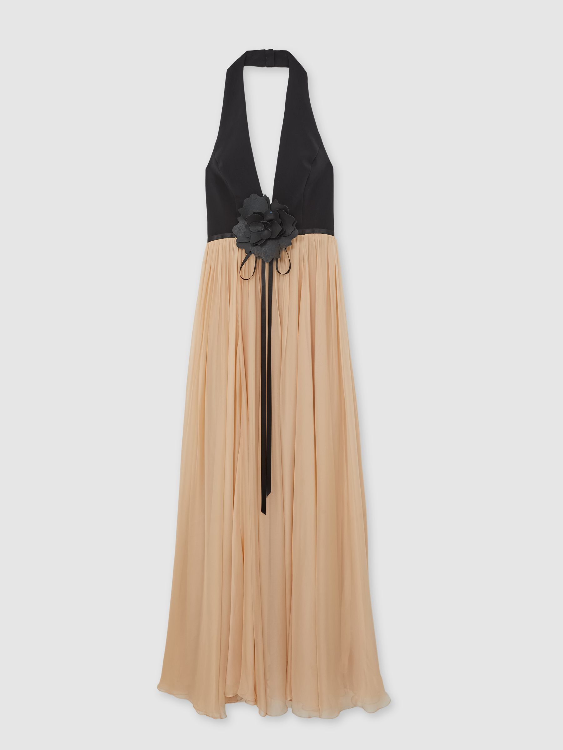 Halston Crepe and Chiffon Maxi Dress in Black/Ivory - Image 2 of 7