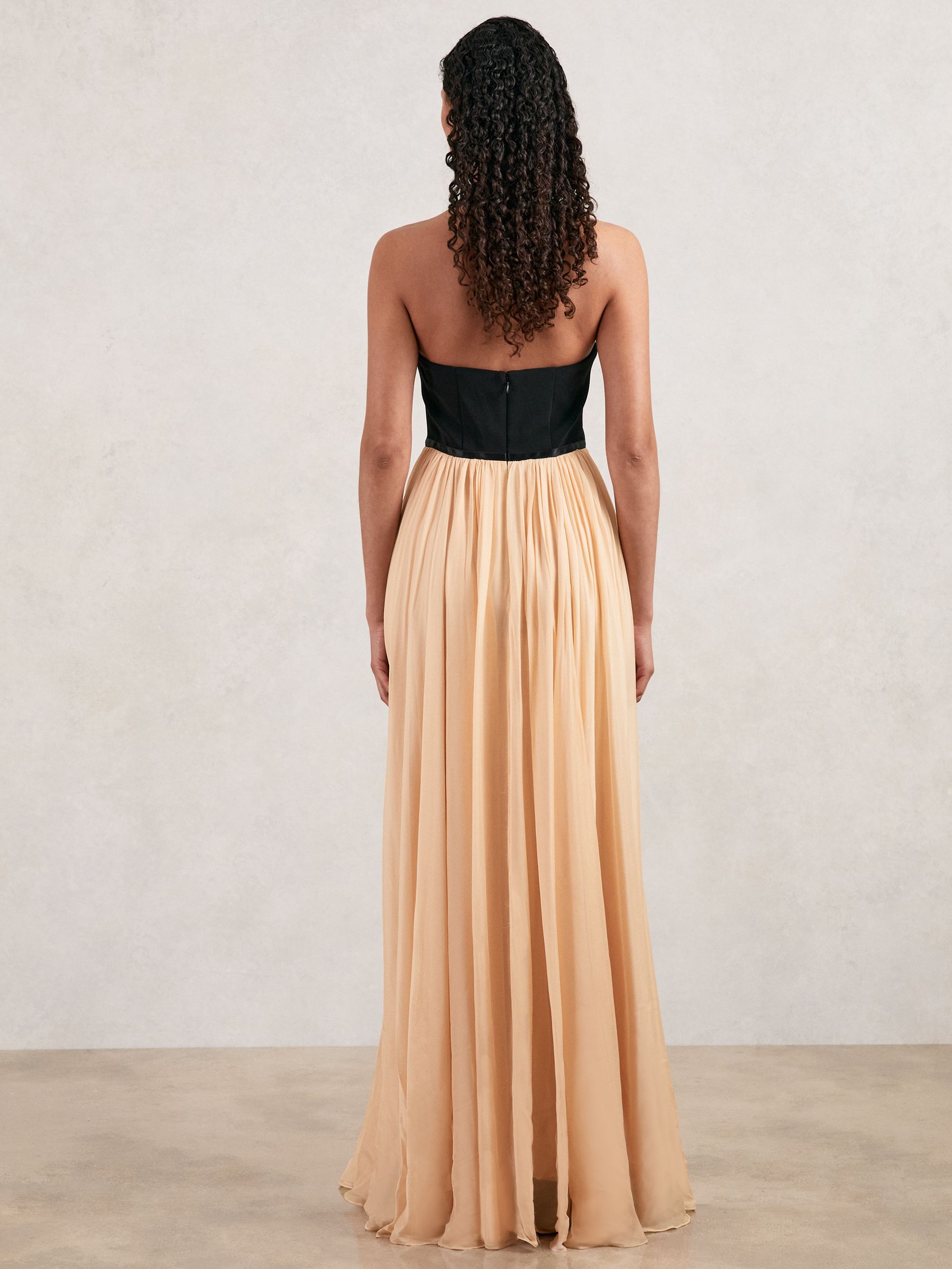 Reiss Halston Crepe and Chiffon Maxi Dress in Black/Ivory | REISS Reiss Halston Crepe and Chiffon Maxi Dress in Black/Ivory | REISS