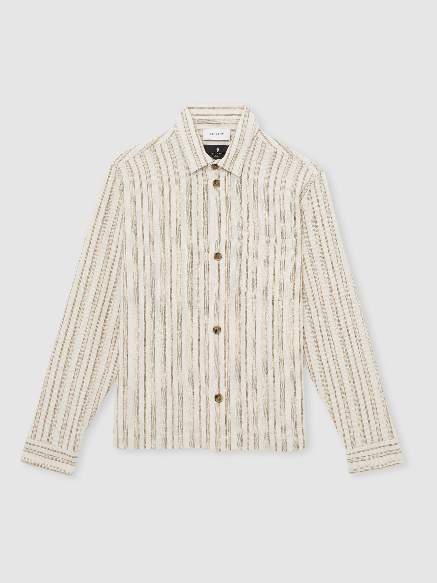 Les Deux Cotton-Blend Stripe Overshirt in Ivory - Image 2 of 5