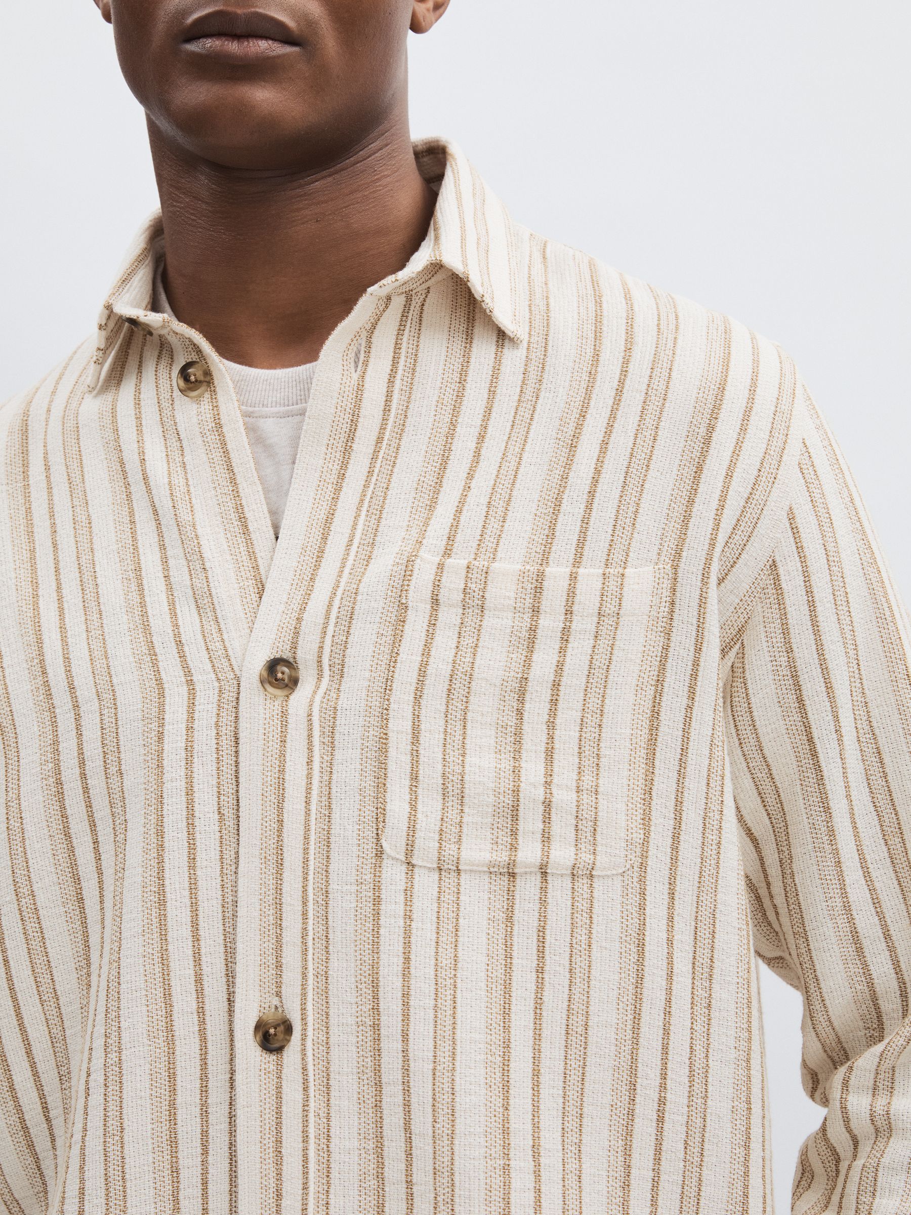 Les Deux Cotton-Blend Stripe Overshirt in Ivory - Image 3 of 5