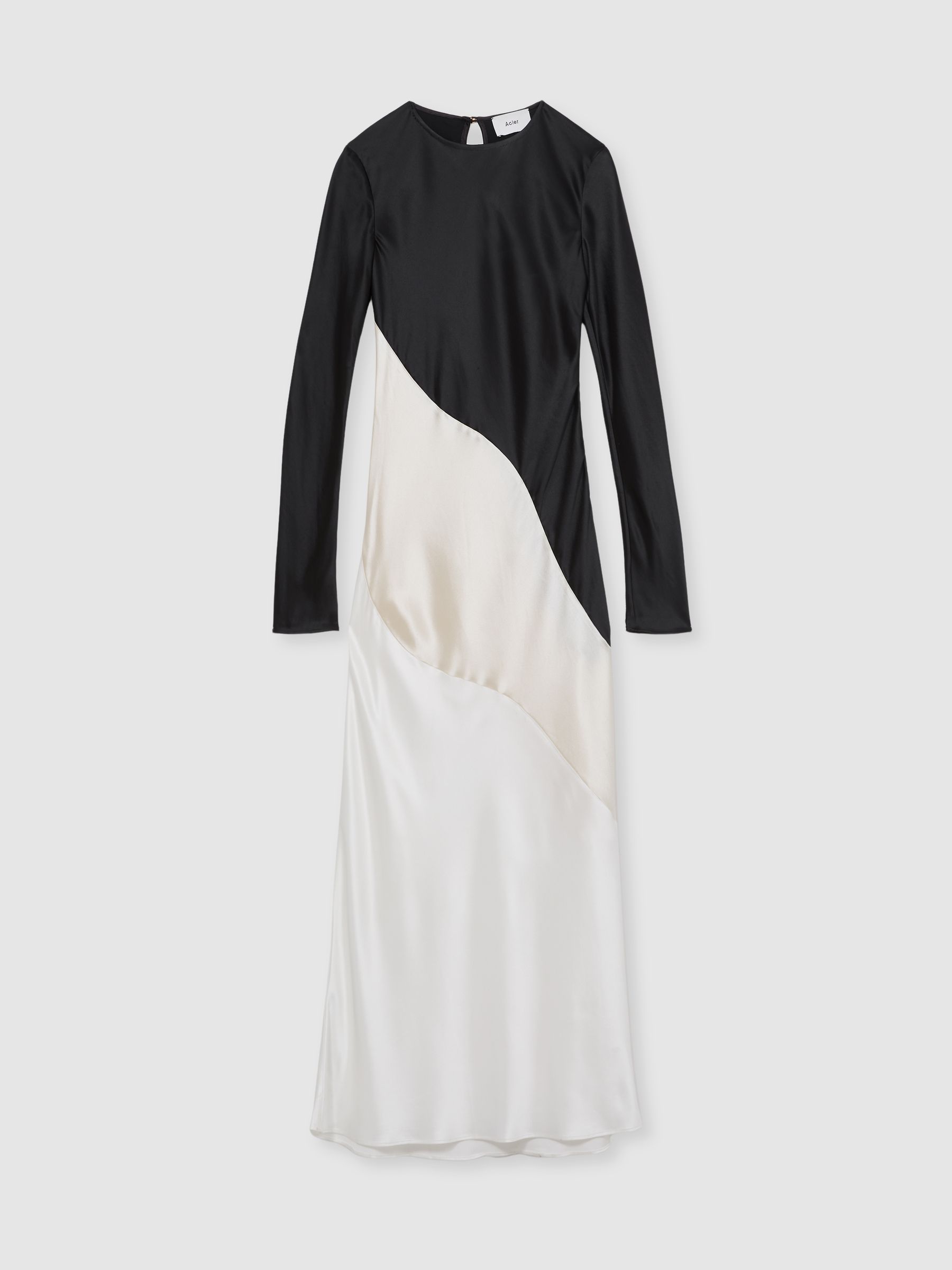 Acler Satin Colour Block Midi Dress in Ivory/Black - Image 2 of 5