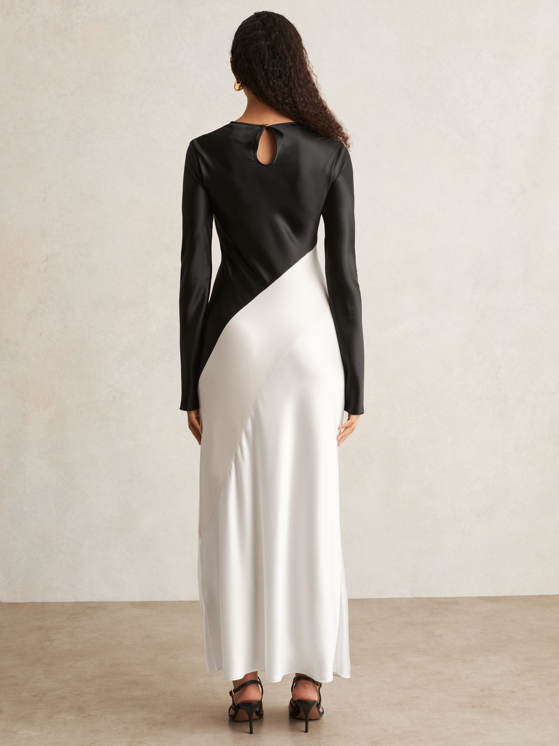 Acler Satin Colour Block Midi Dress in Ivory/Black - Image 4 of 5
