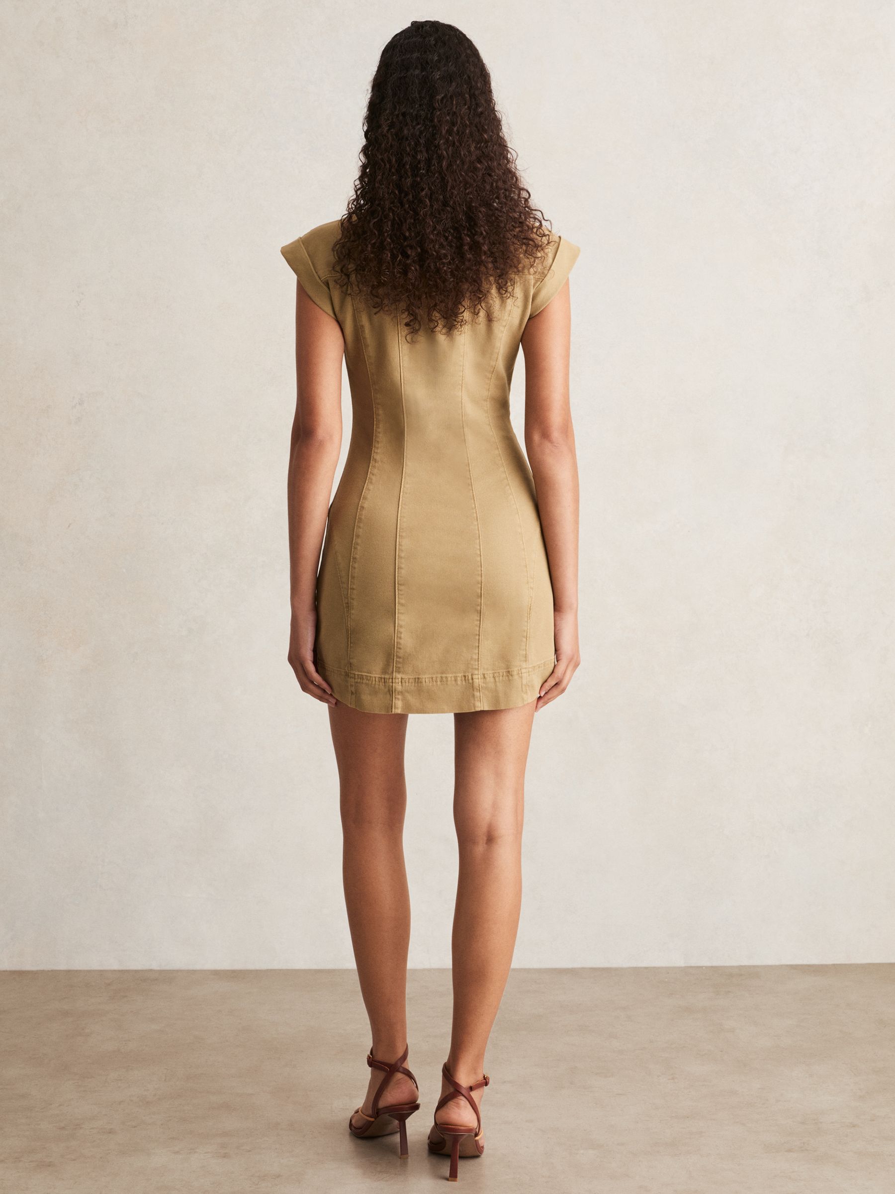 Paige Fern Beige Denim Button Through Mini Dress in Fern Beige - Image 5 of 6