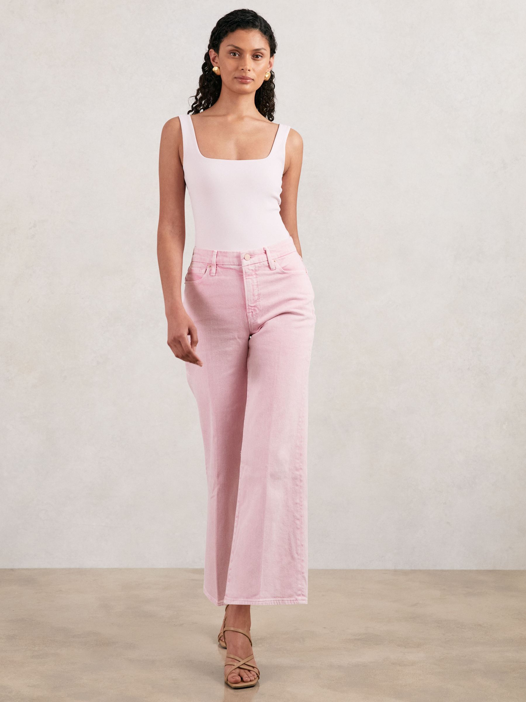 Cropped Palazzo Jeans in Rose Pink - Image 1 of 5