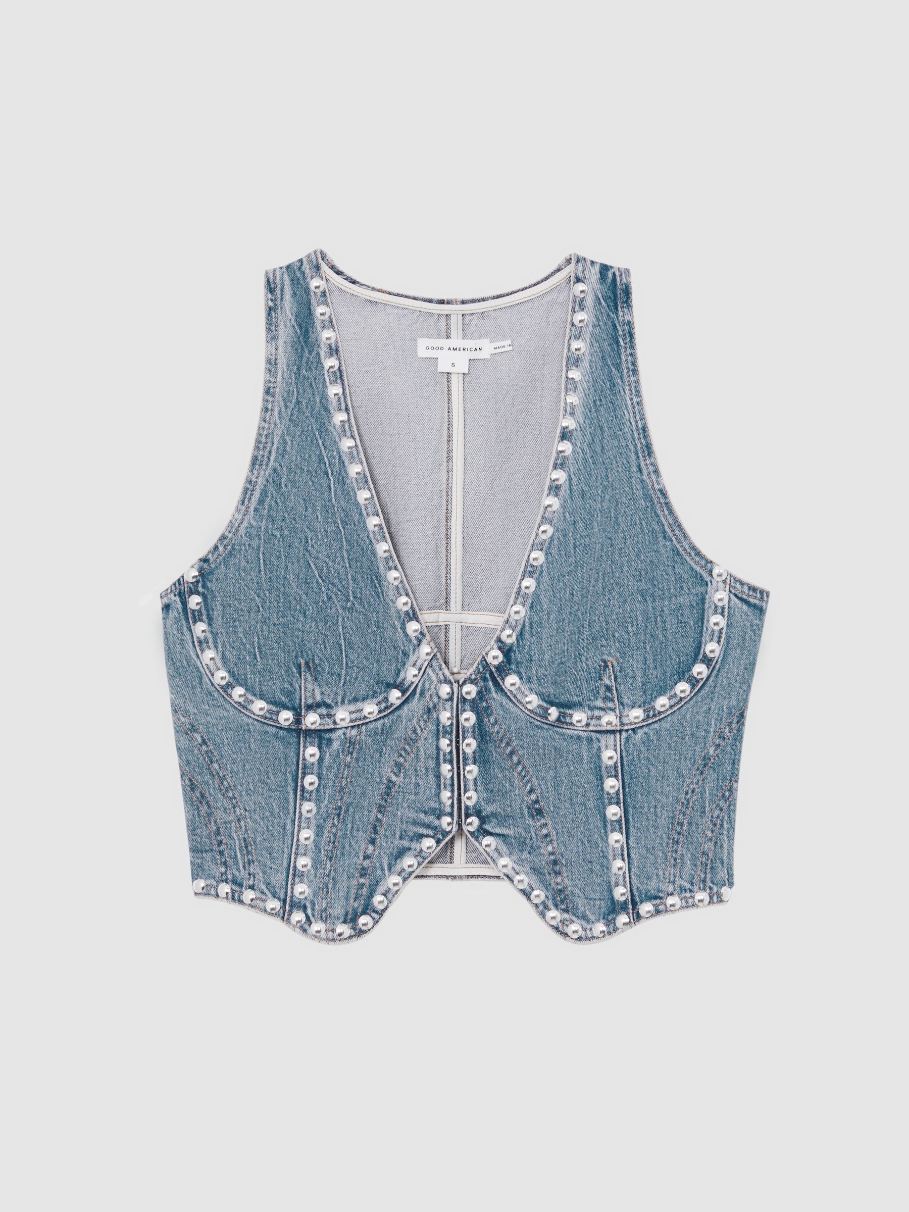 Studded Denim Vest in Indigo Blue - Image 2 of 5 Studded Denim Vest in Indigo Blue - Image 2 of 5