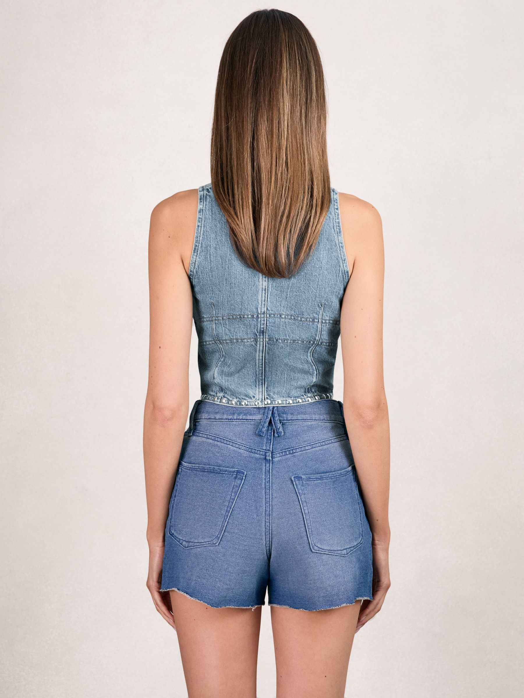 Studded Denim Vest in Indigo Blue - Image 3 of 5