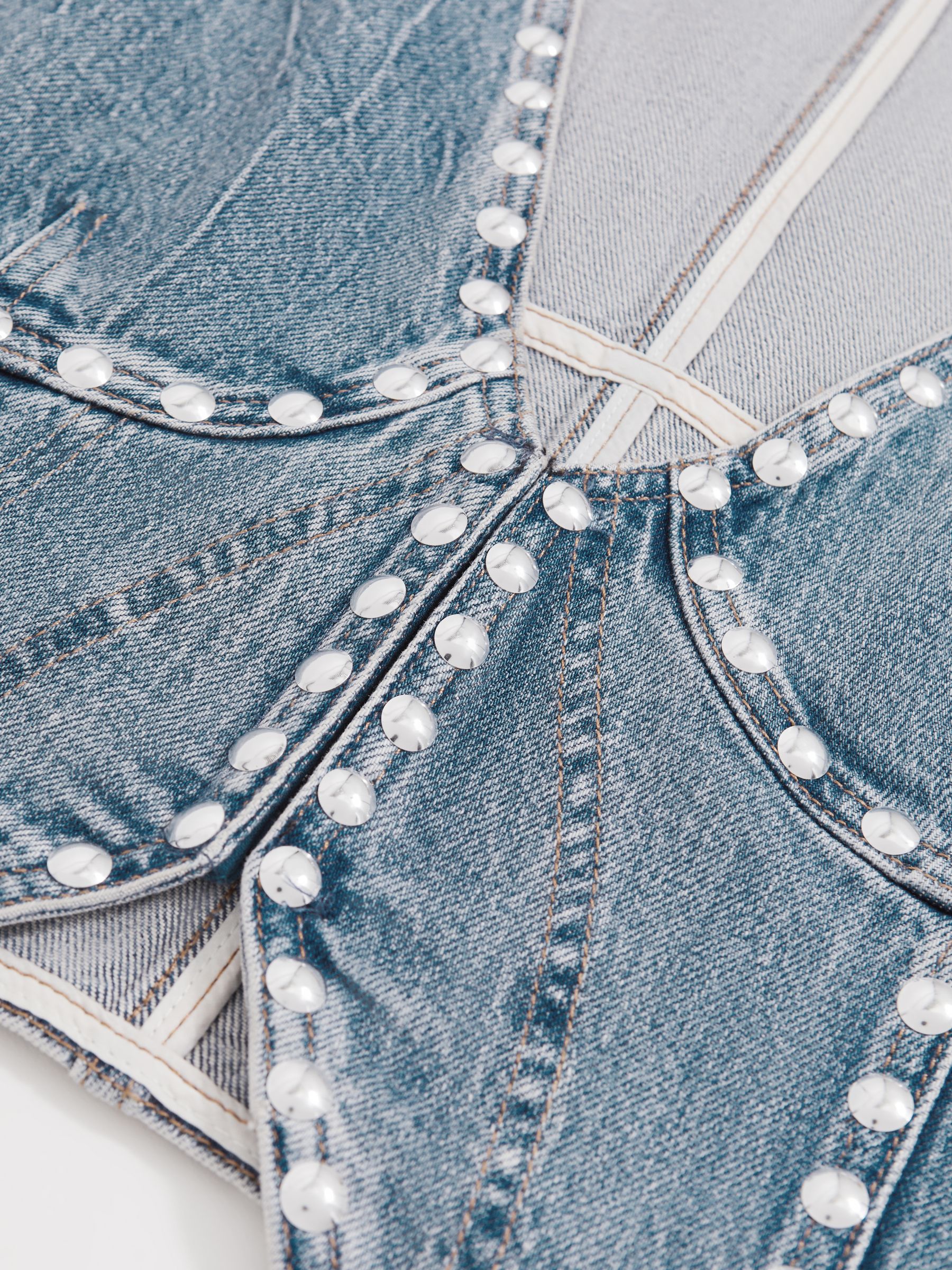 Studded Denim Vest in Indigo Blue - Image 5 of 5