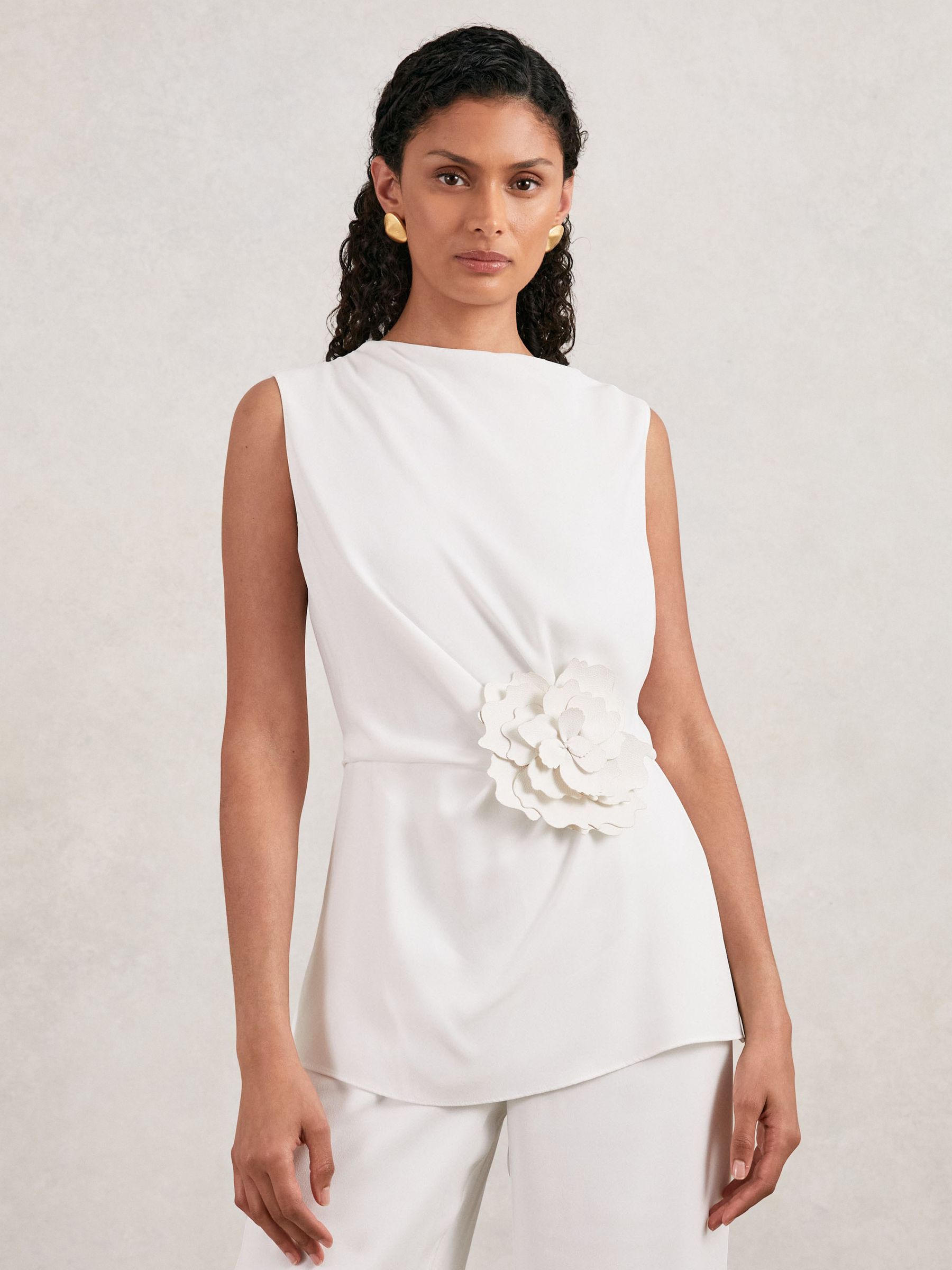 Halston Crepe Wide Leg Jumpsuit in Ivory - Image 1 of 5 Halston Crepe Wide Leg Jumpsuit in Ivory - Image 1 of 5