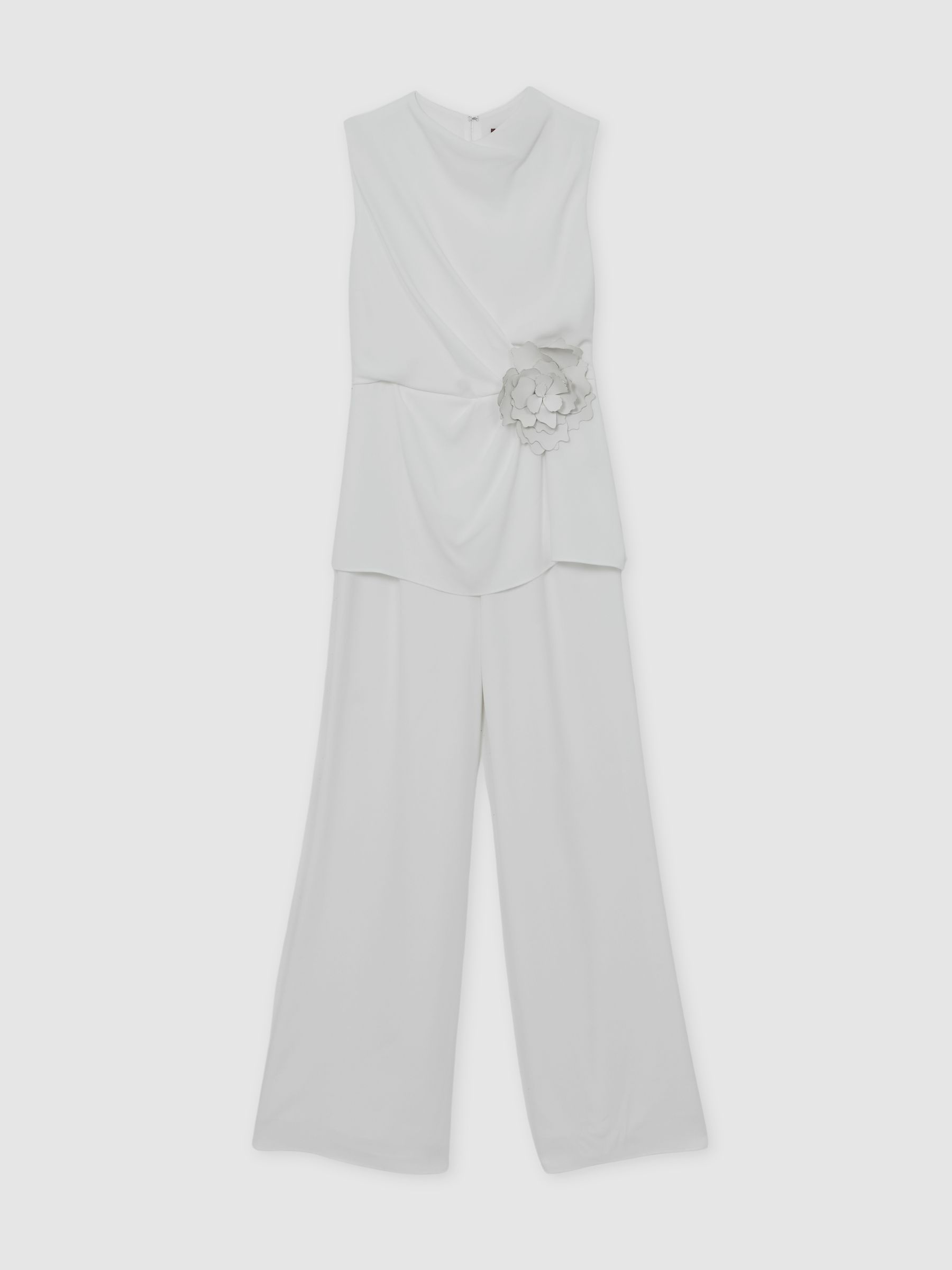 Halston Crepe Wide Leg Jumpsuit in Ivory - Image 2 of 5