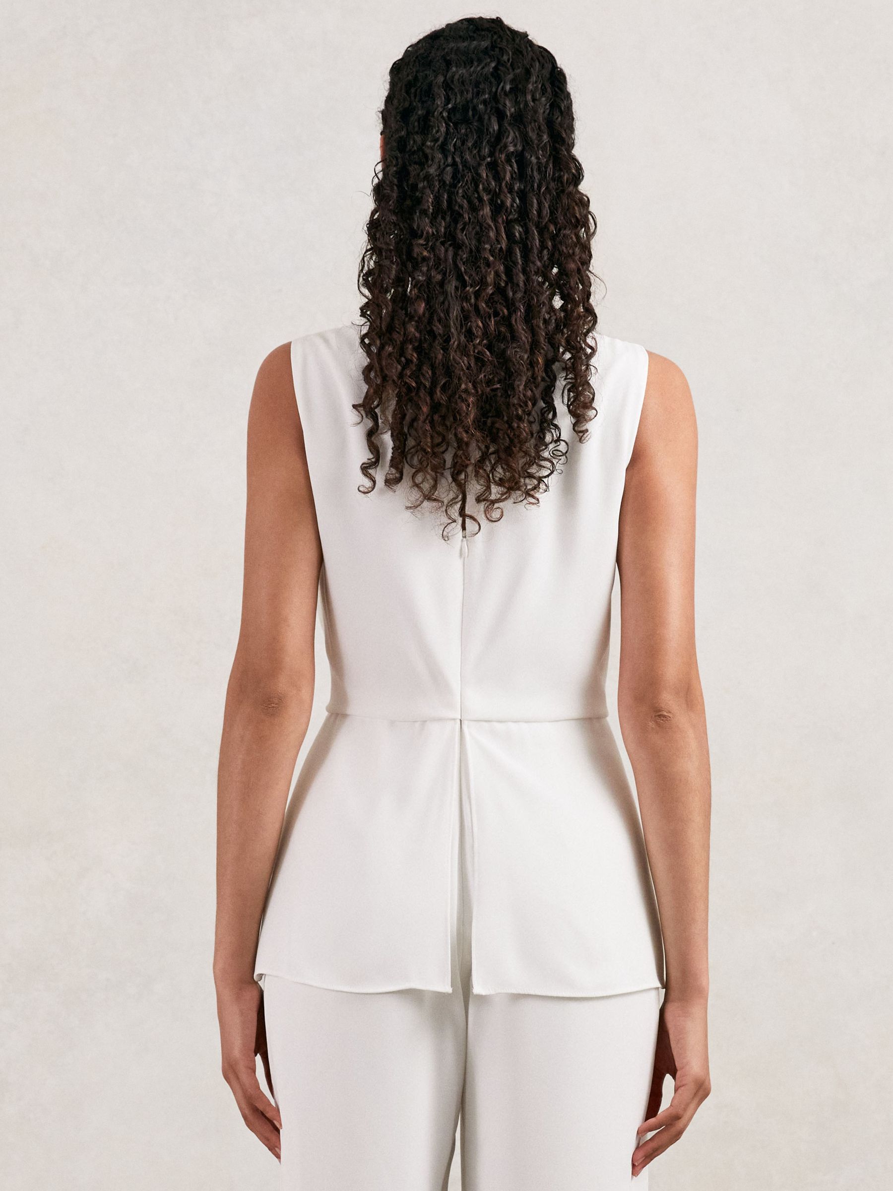 Halston Crepe Wide Leg Jumpsuit in Ivory - Image 4 of 5