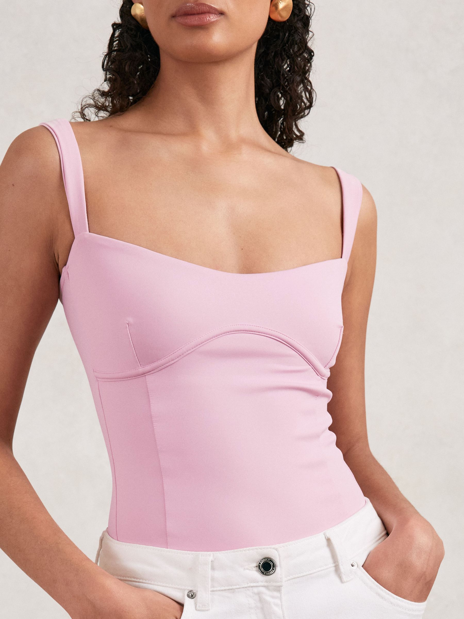 Good American Scuba Sweetheart Bodysuit in Light Pink - Image 3 of 5