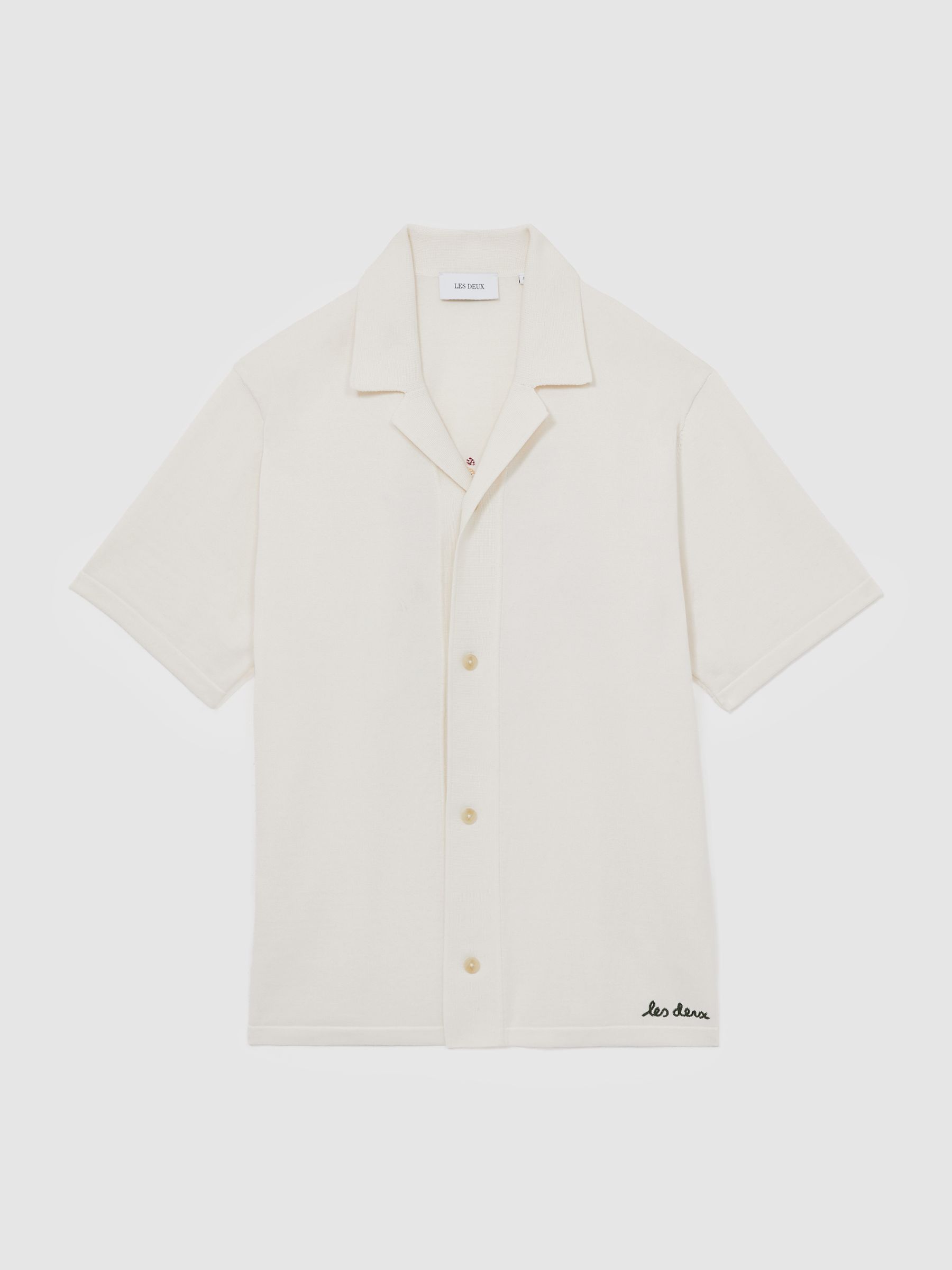Floral Motif Knit 100% Cotton Shirt in Ivory Print - Image 2 of 5