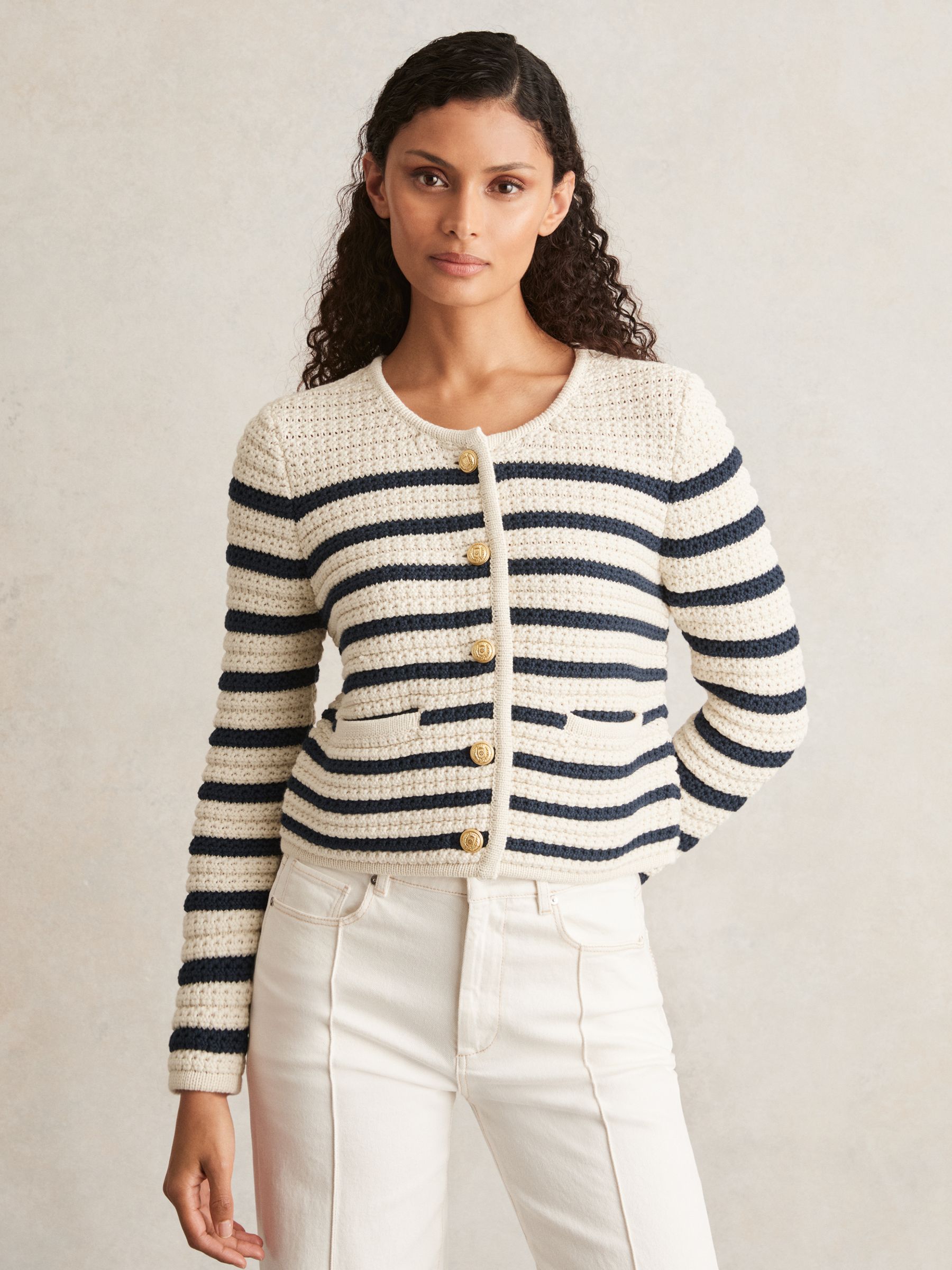Paige Ivory Textured Knit Stripe Cardigan in Ivory - Image 1 of 6 Paige Ivory Textured Knit Stripe Cardigan in Ivory - Image 1 of 6