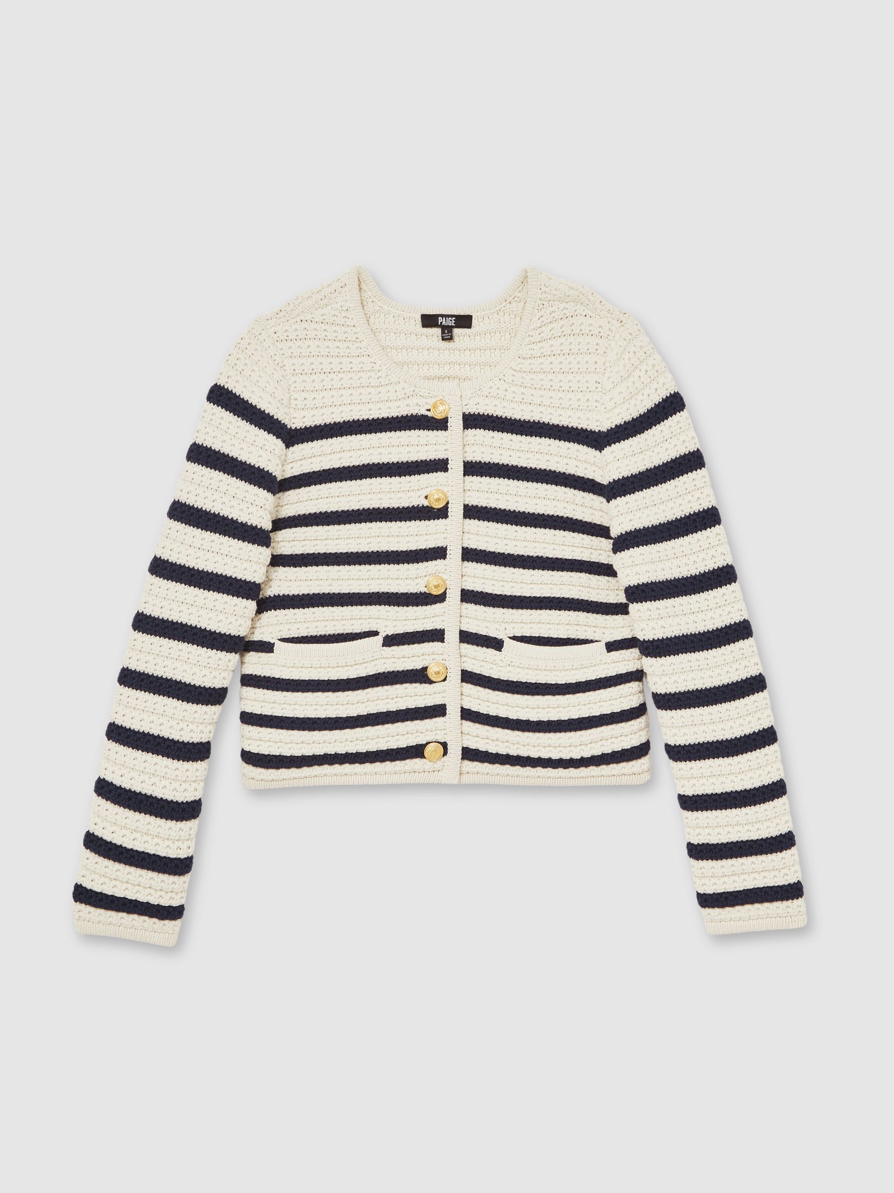 Paige Ivory Textured Knit Stripe Cardigan in Ivory - Image 2 of 6