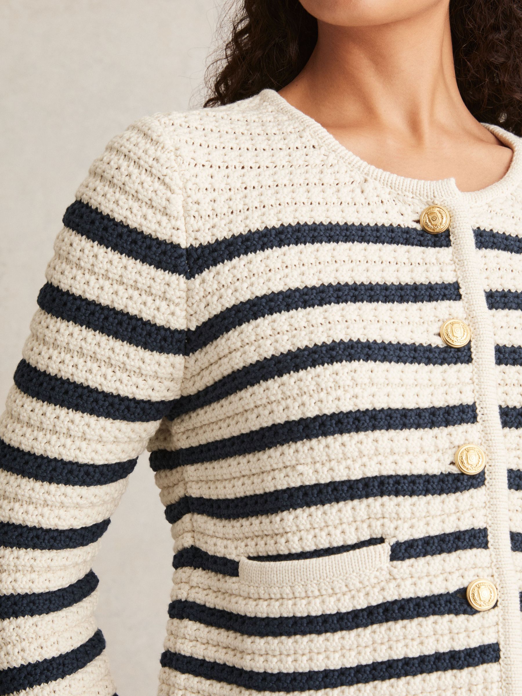 Paige Ivory Textured Knit Stripe Cardigan in Ivory - Image 4 of 6
