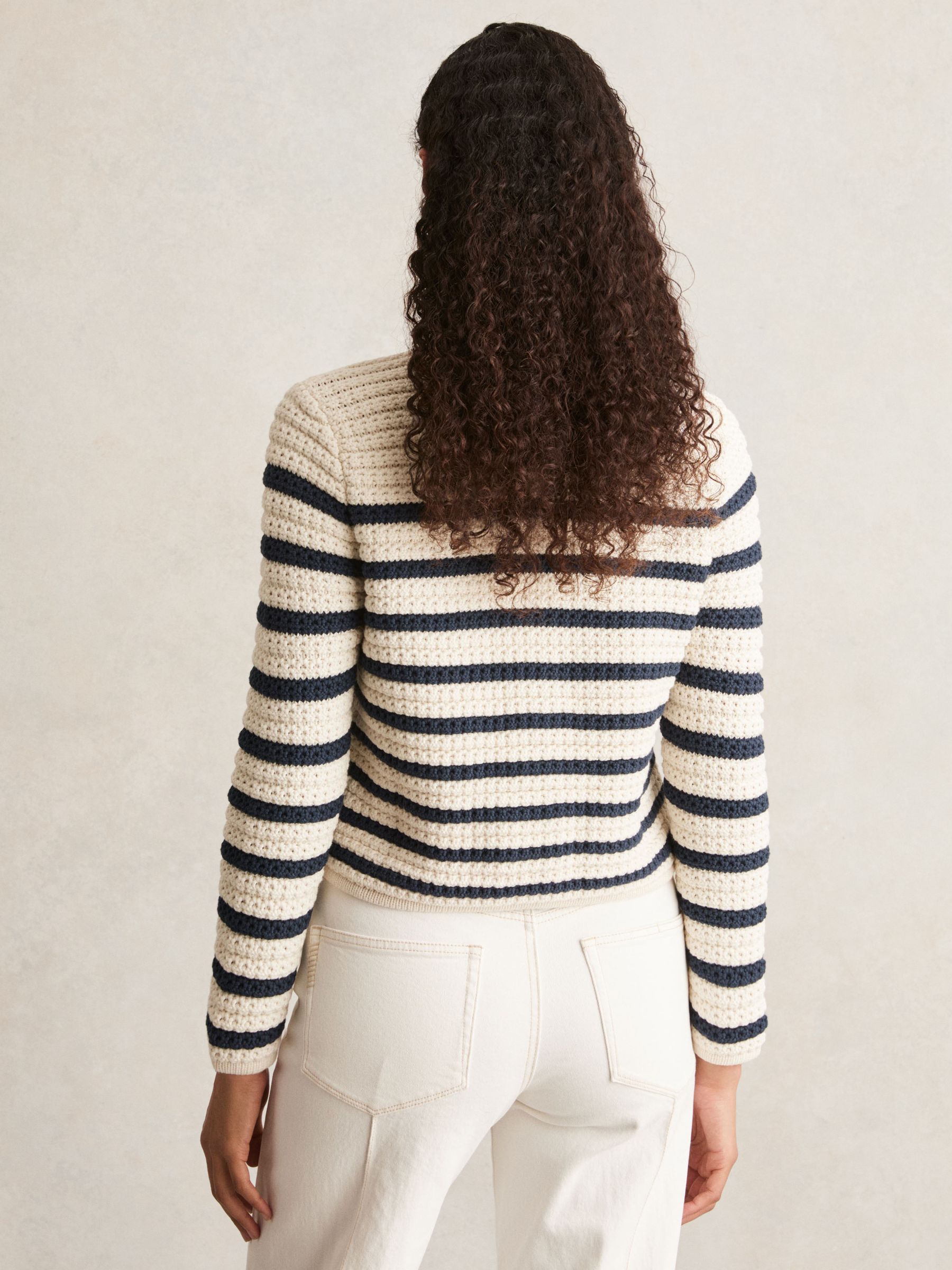 Paige Ivory Textured Knit Stripe Cardigan in Ivory - Image 5 of 6