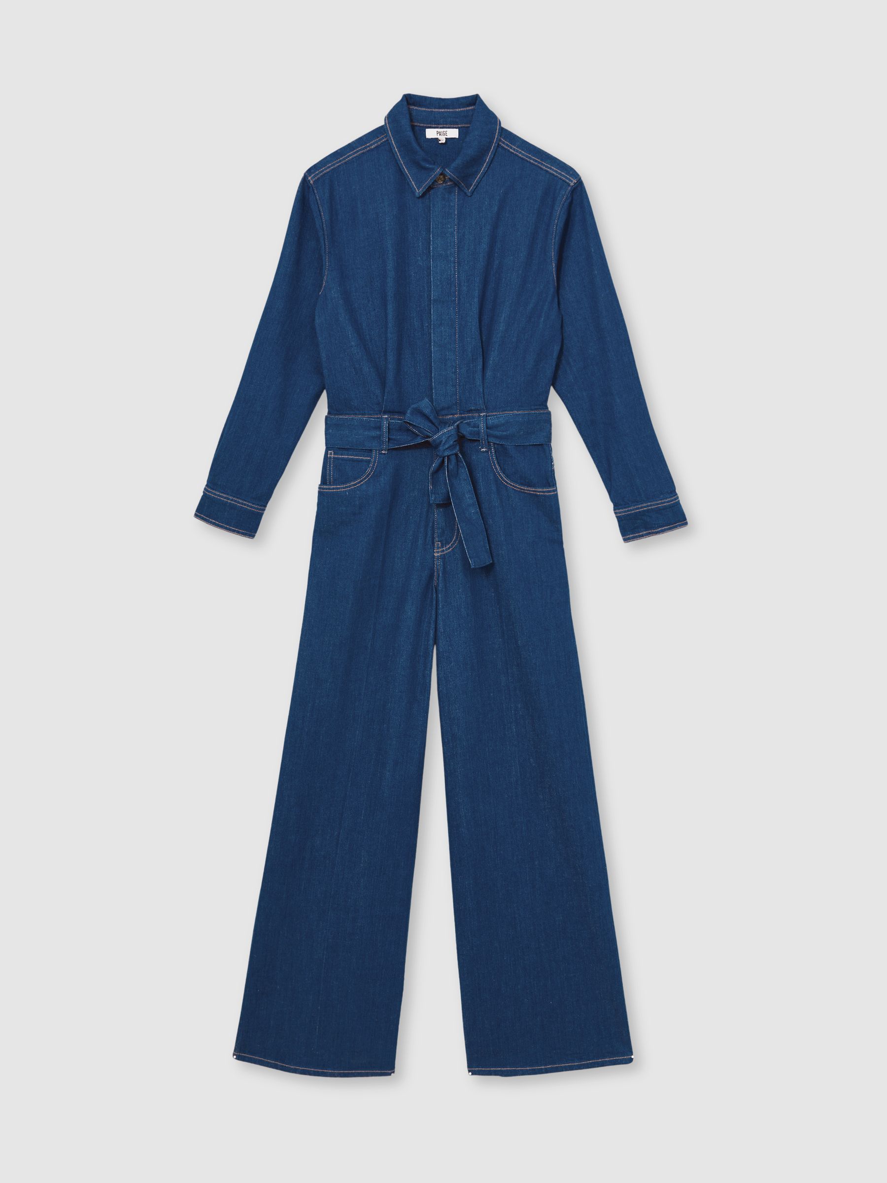 Paige Maraya Blue Wide Leg Belted Denim Jumpsuit in Maraya Blue - Image 2 of 6