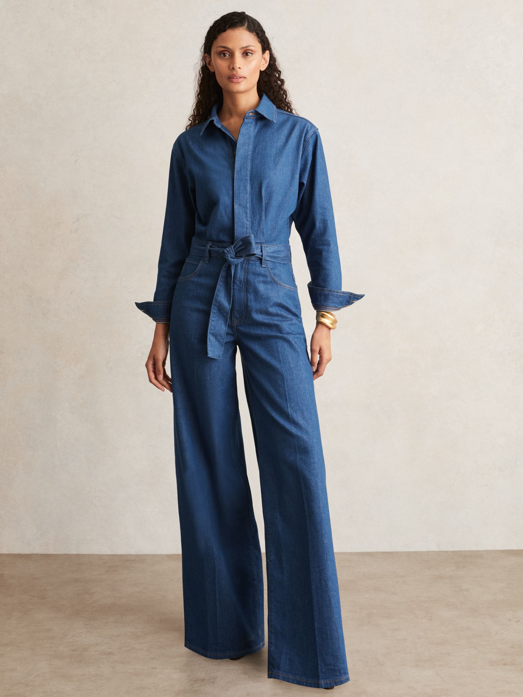 Paige Maraya Blue Wide Leg Belted Denim Jumpsuit in Maraya Blue - Image 3 of 6