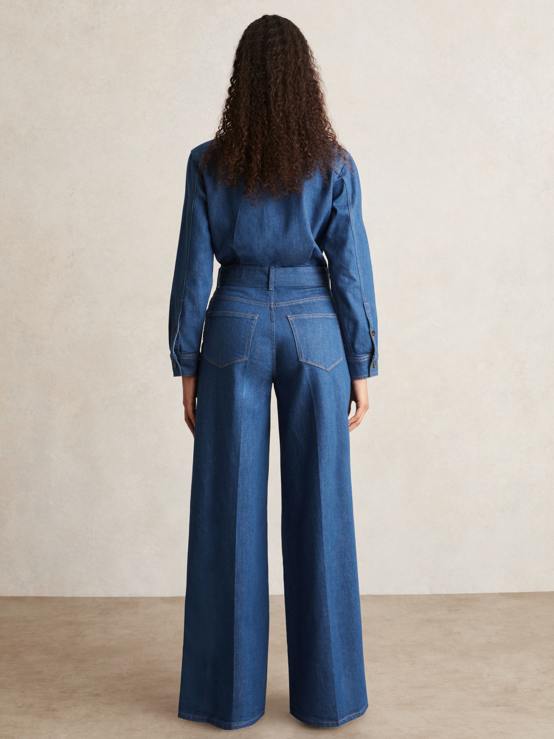 Paige Maraya Blue Wide Leg Belted Denim Jumpsuit in Maraya Blue - Image 5 of 6