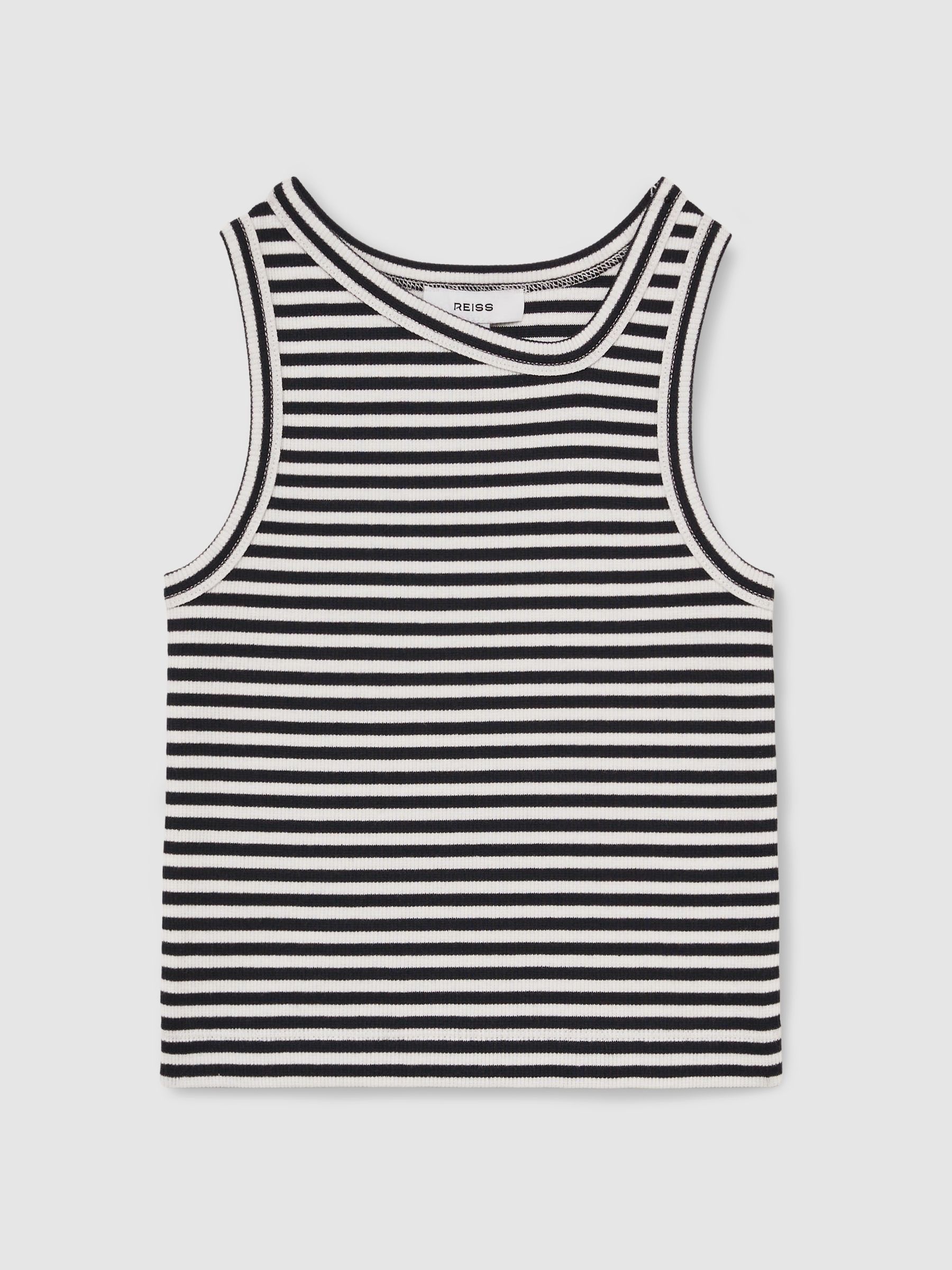 9-13 yrs Stretch-Cotton Stripe Asymmetric Vest in Navy - Image 2 of 4