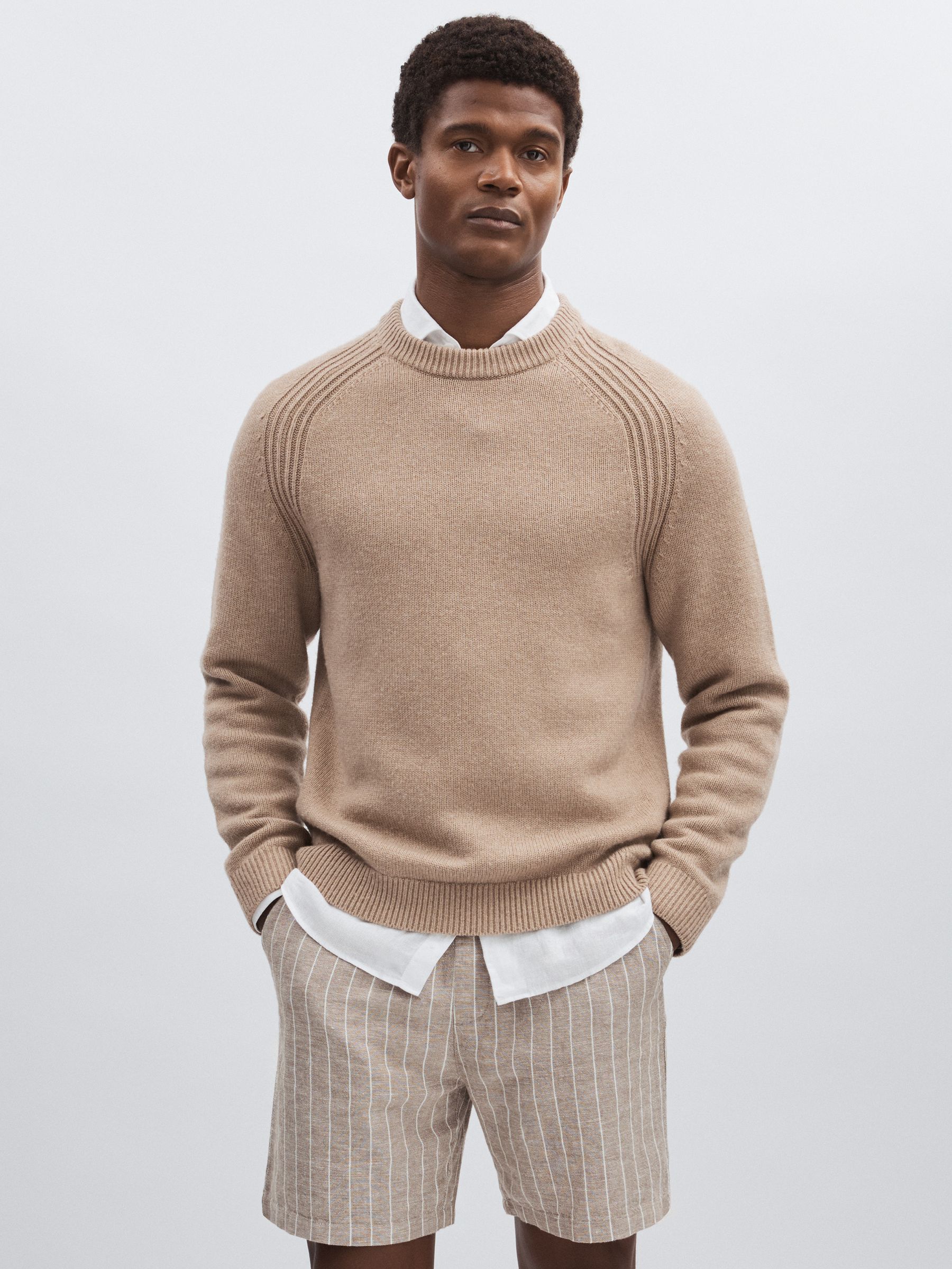 Linen-Cotton Shorts in Ivory/Neutral Stripe - Image 1 of 5