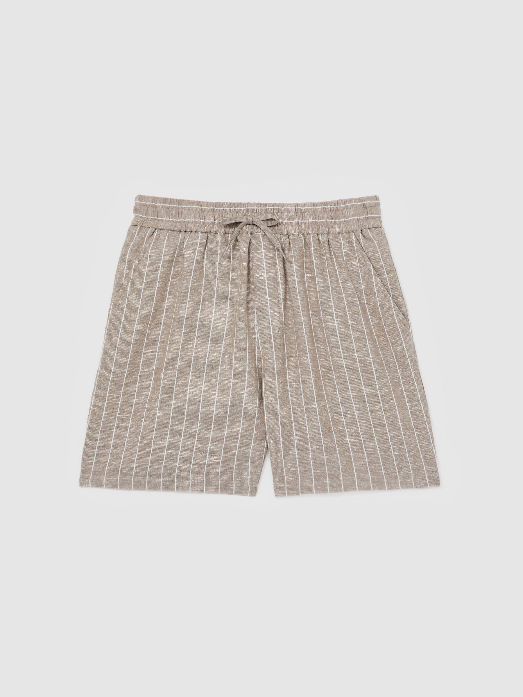 Linen-Cotton Shorts in Ivory/Neutral Stripe - Image 2 of 5