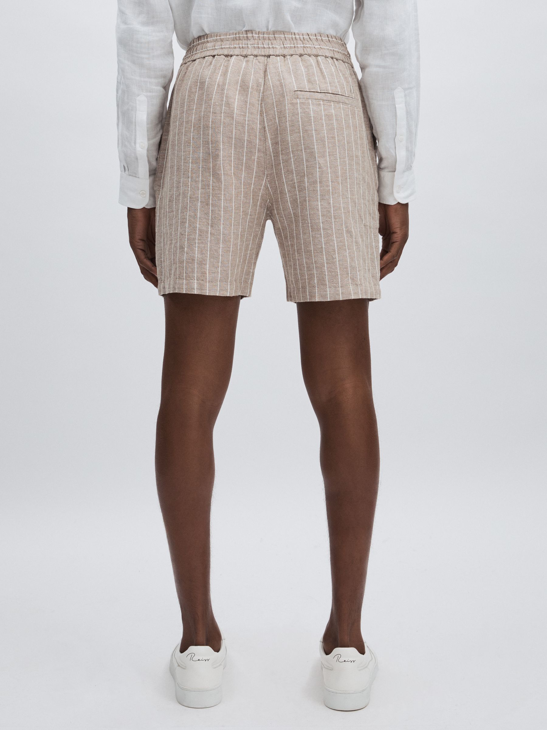 Linen-Cotton Shorts in Ivory/Neutral Stripe - Image 4 of 5