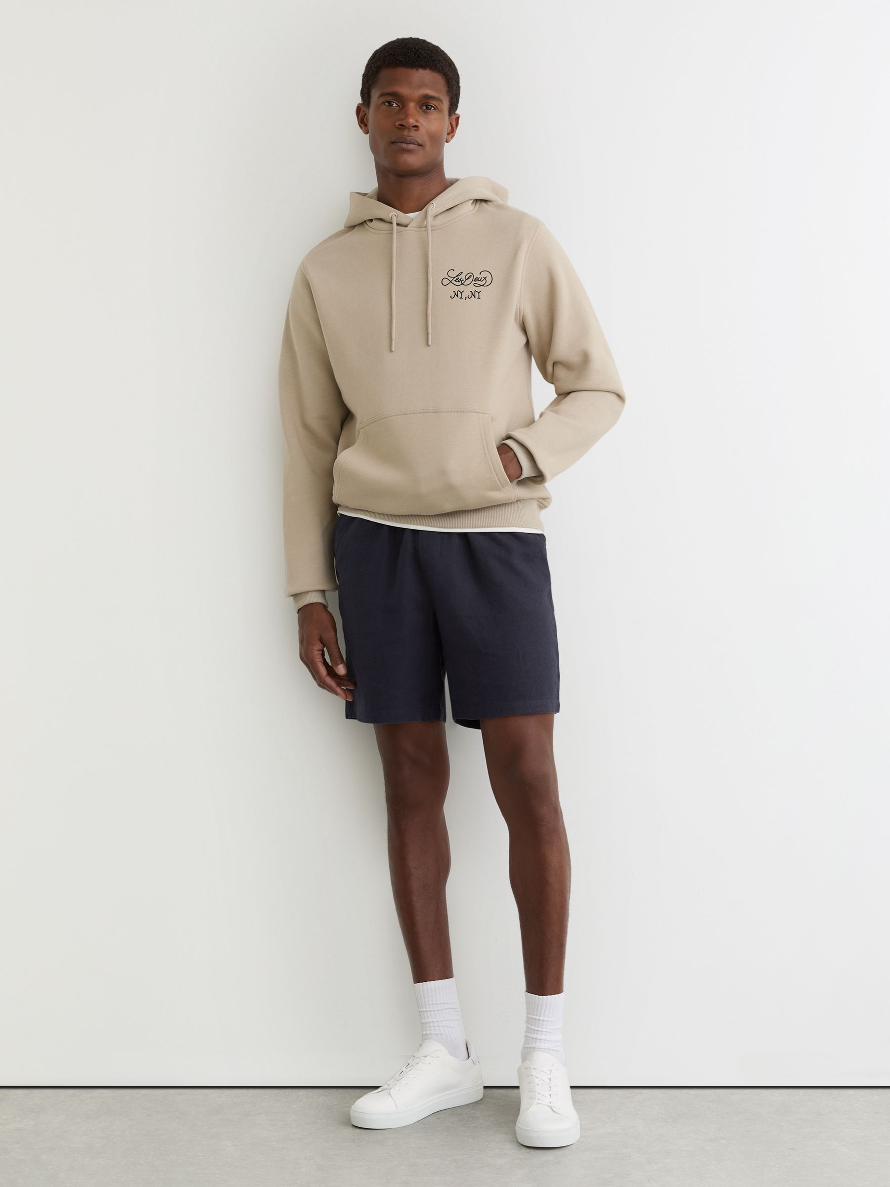 Les Deux Linen-Cotton Shorts in Navy Blue - Image 1 of 5