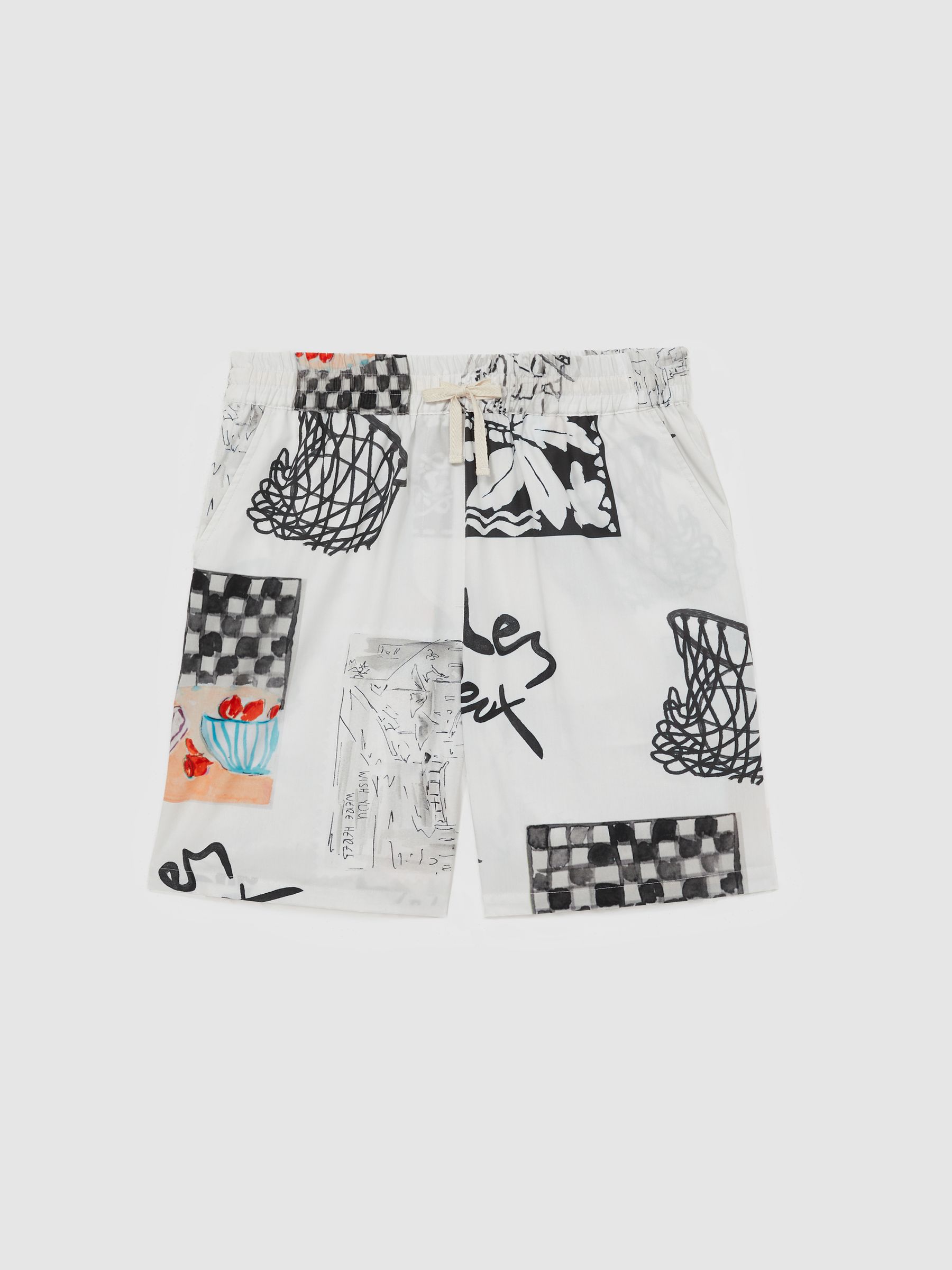 100% Organic Cotton Printed Shorts in Ivory Print - Image 2 of 5