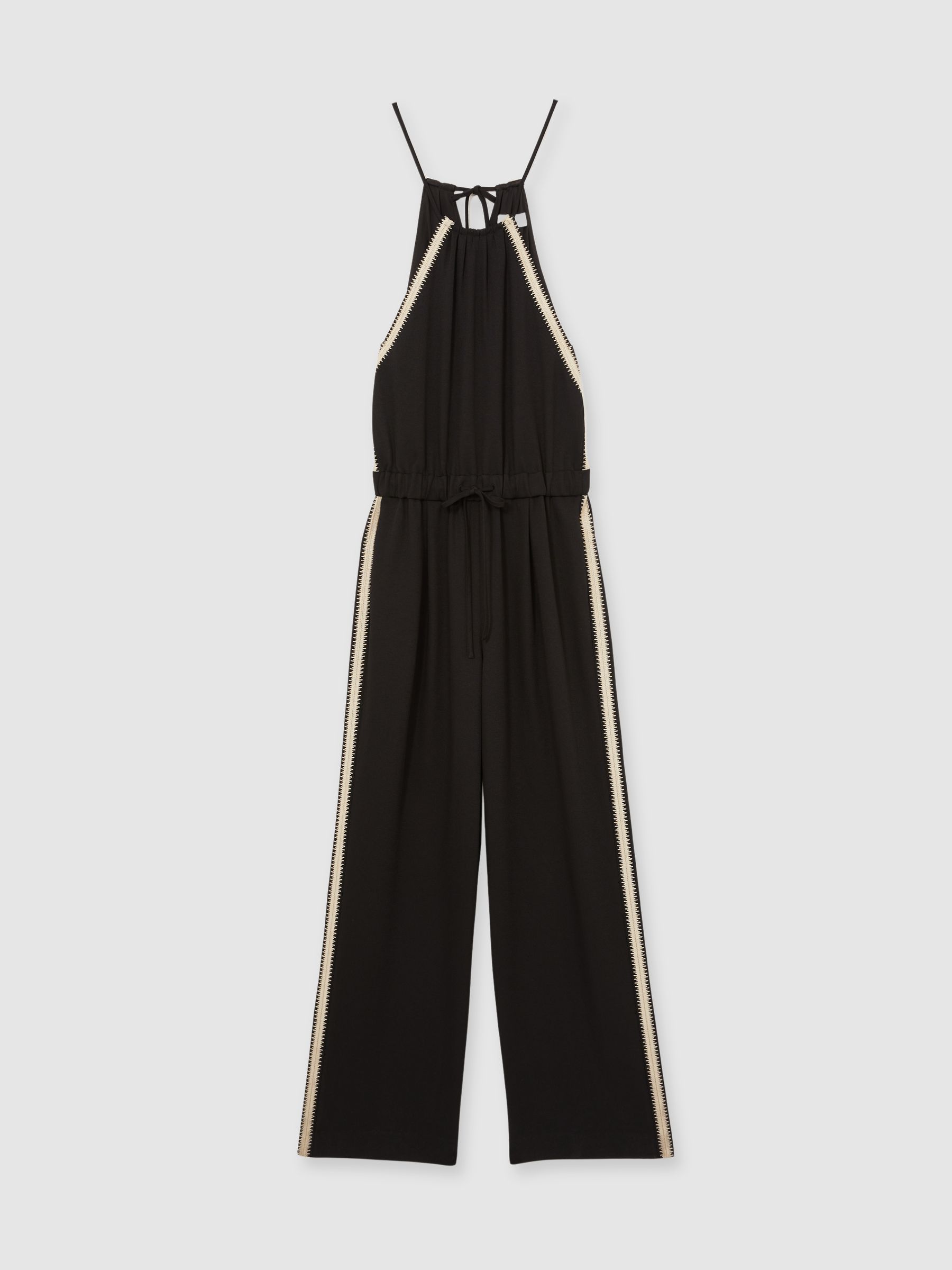 Petite Halterneck Craft Stitch Jumpsuit in Black - Image 2 of 7
