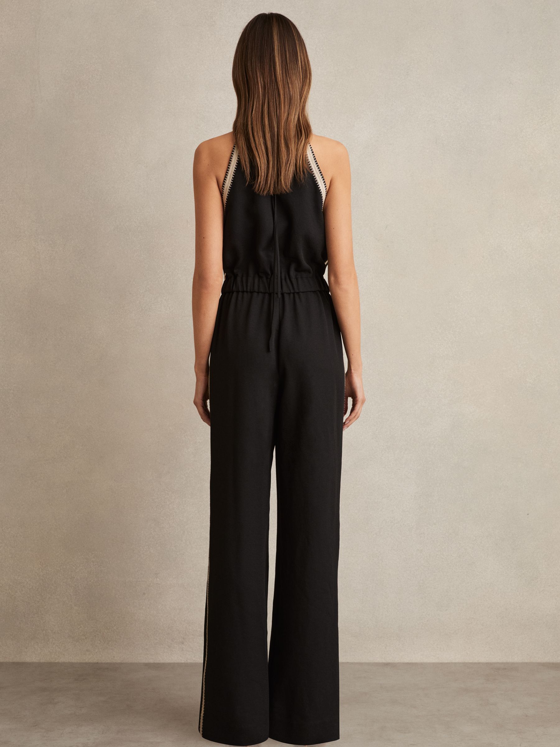 Petite Halterneck Craft Stitch Jumpsuit in Black - Image 5 of 7