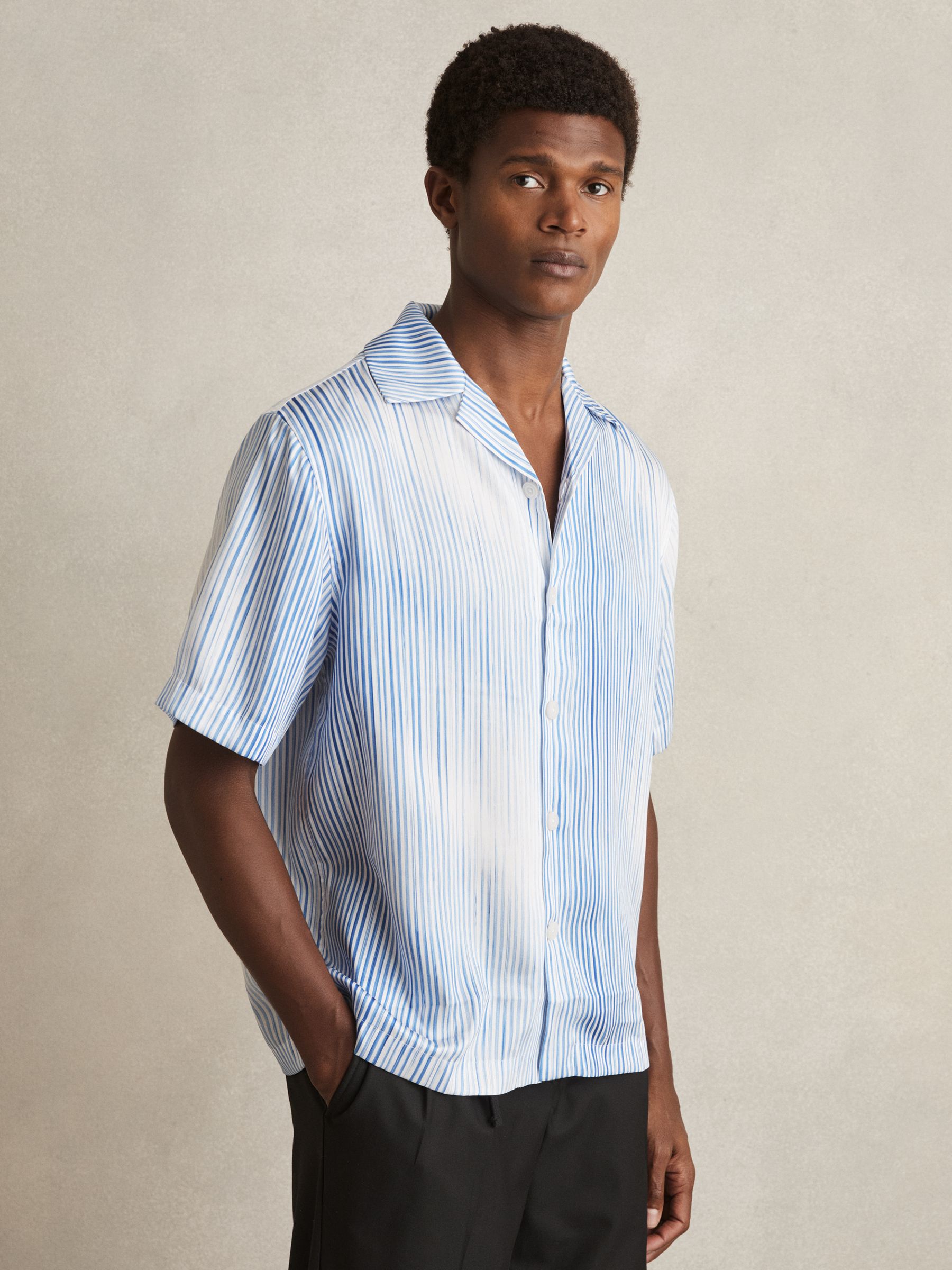 Faded-Stripe Cuban-Collar Shirt in Soft Blue/White - Image 3 of 6