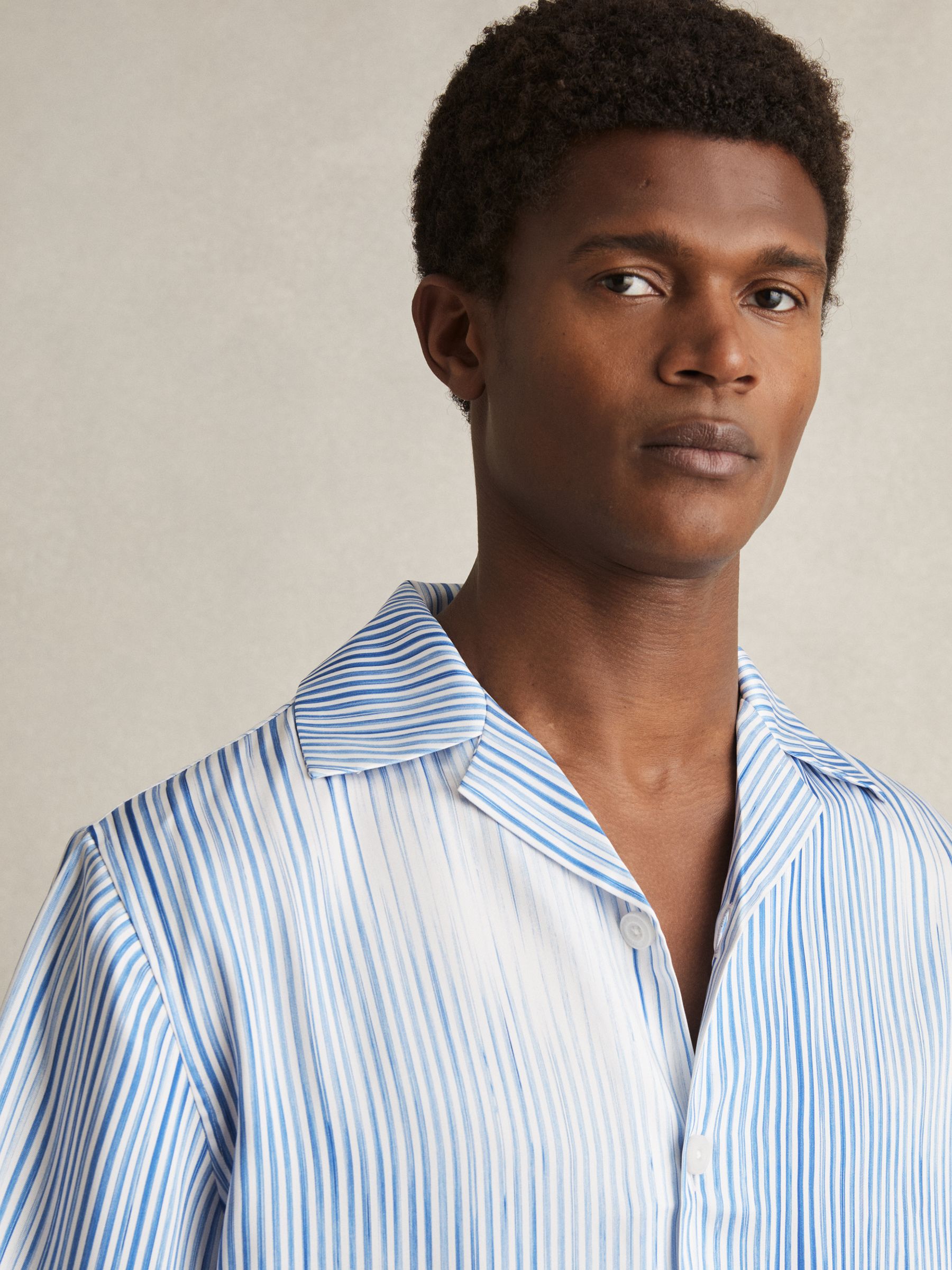 Faded-Stripe Cuban-Collar Shirt in Soft Blue/White - Image 4 of 6