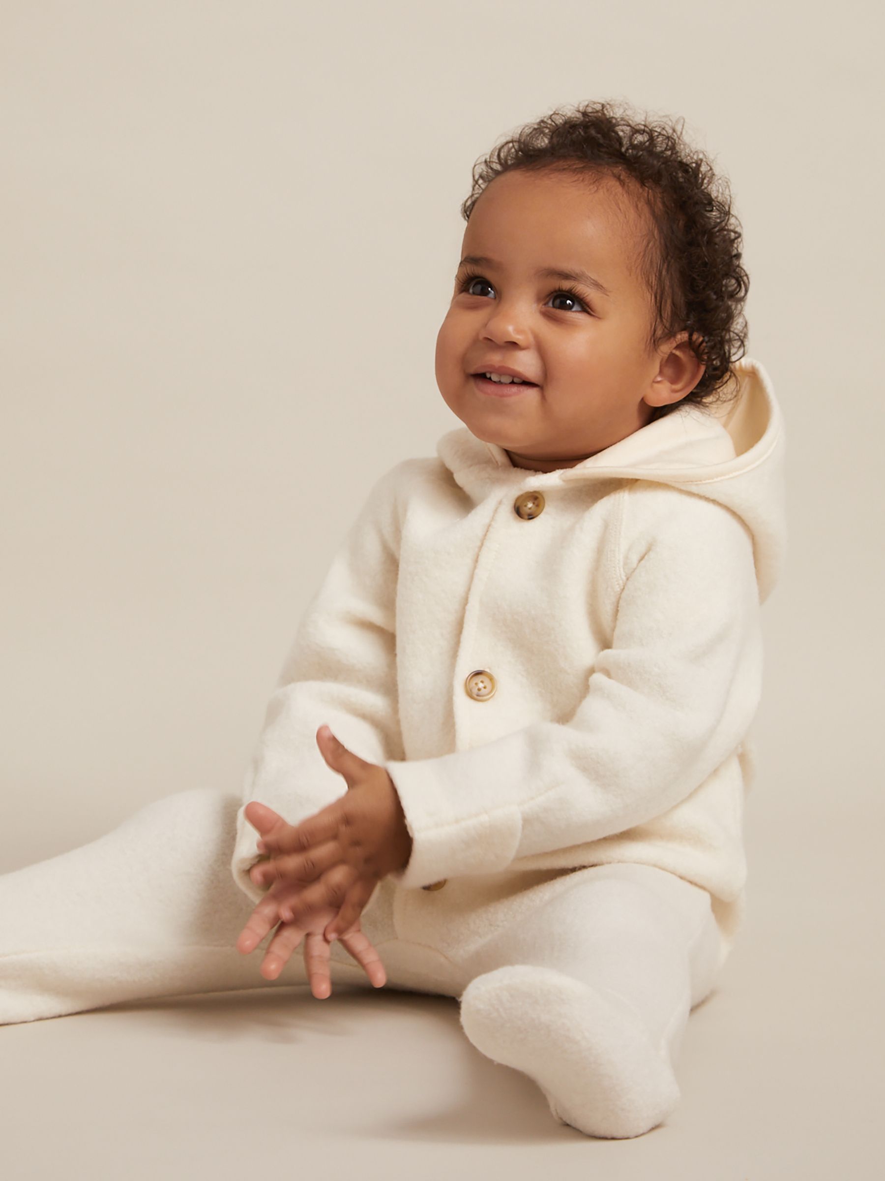 Hooded Boiled-Wool Pram Suit in Neutral - Image 1 of 4