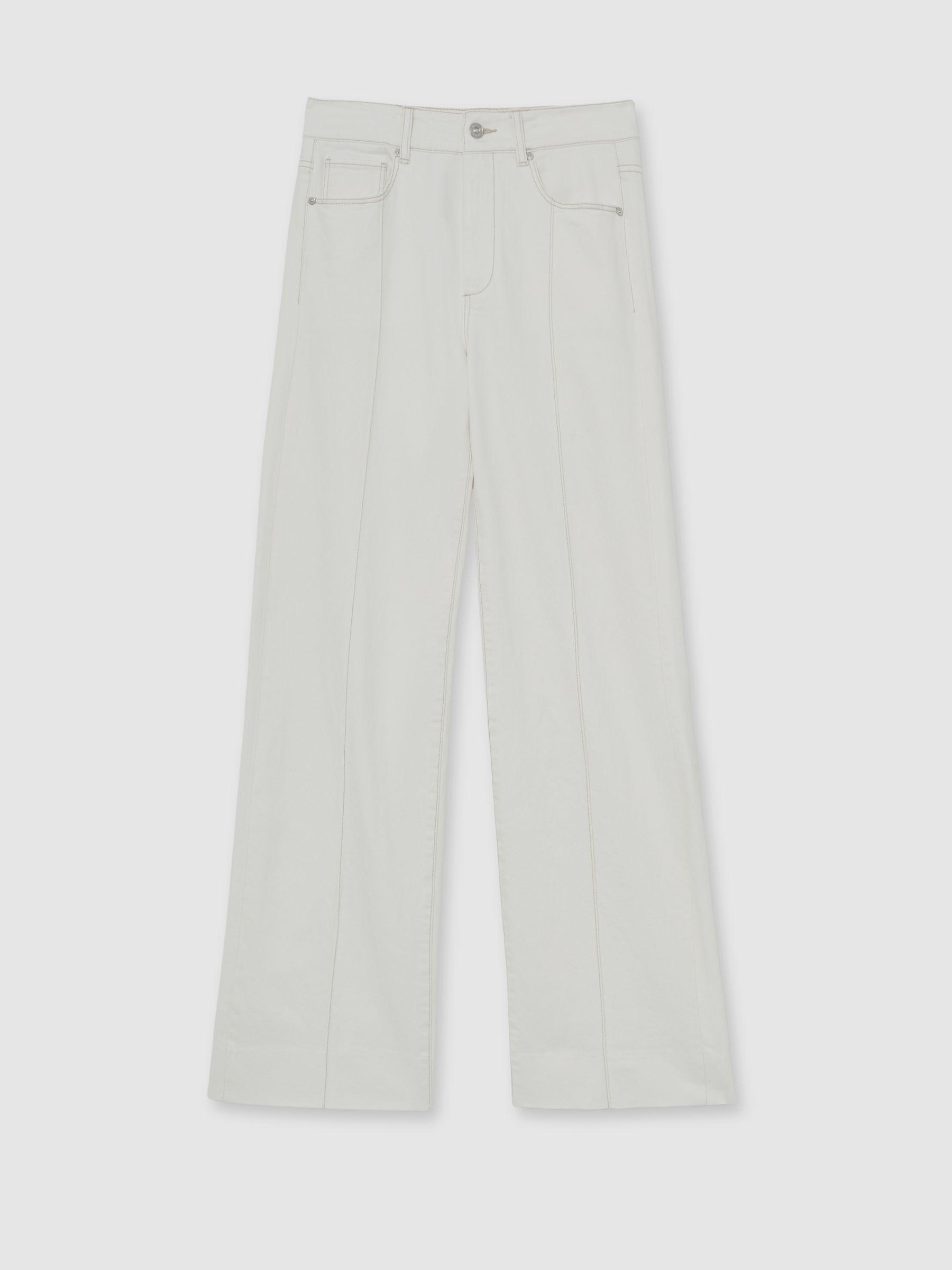 Paige Ecru Wide Leg Pintuck Jeans in Ecru - Image 2 of 5