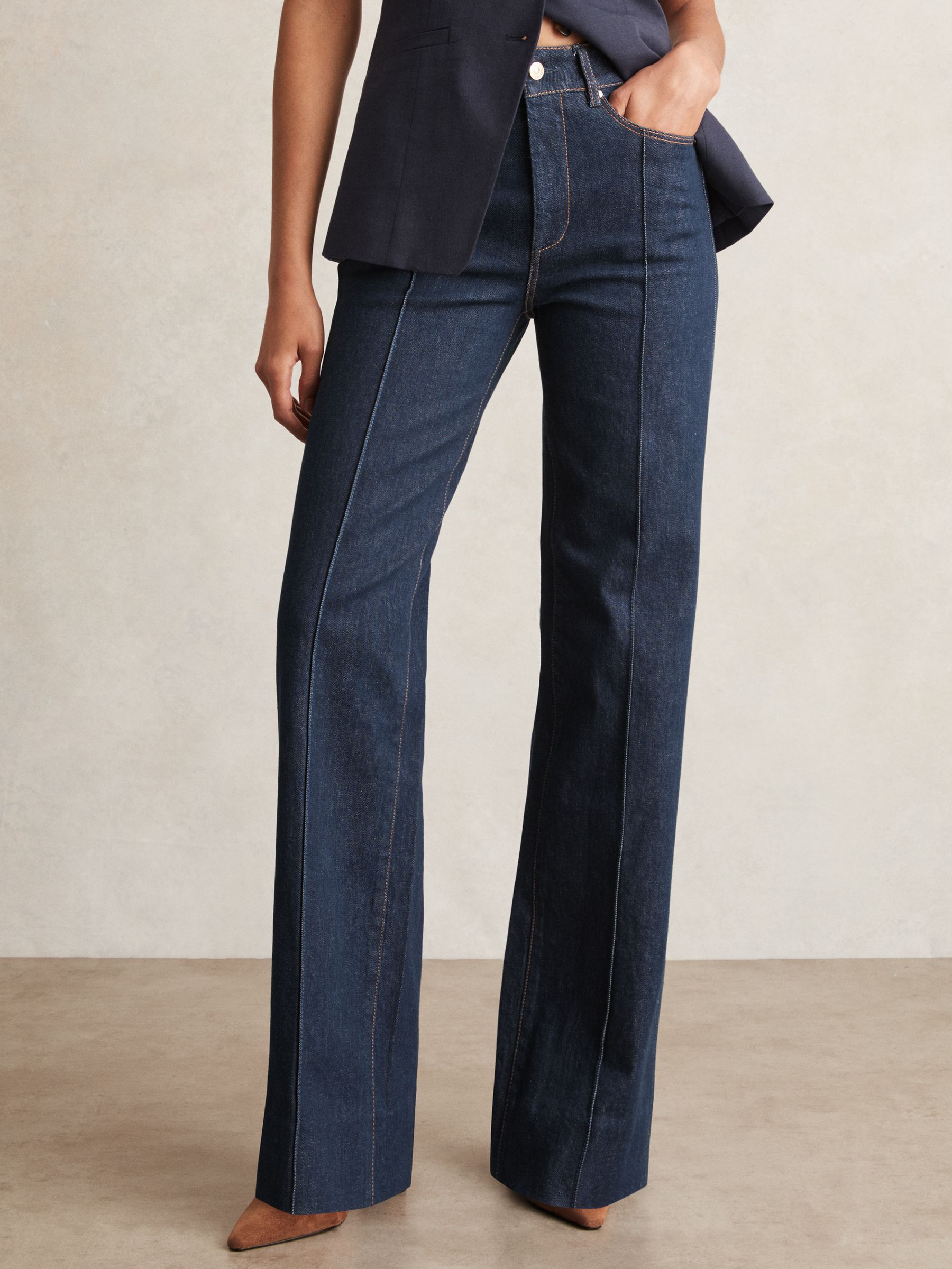 Reiss Wide Leg Pintuck Jeans in Anais Blue | REISS