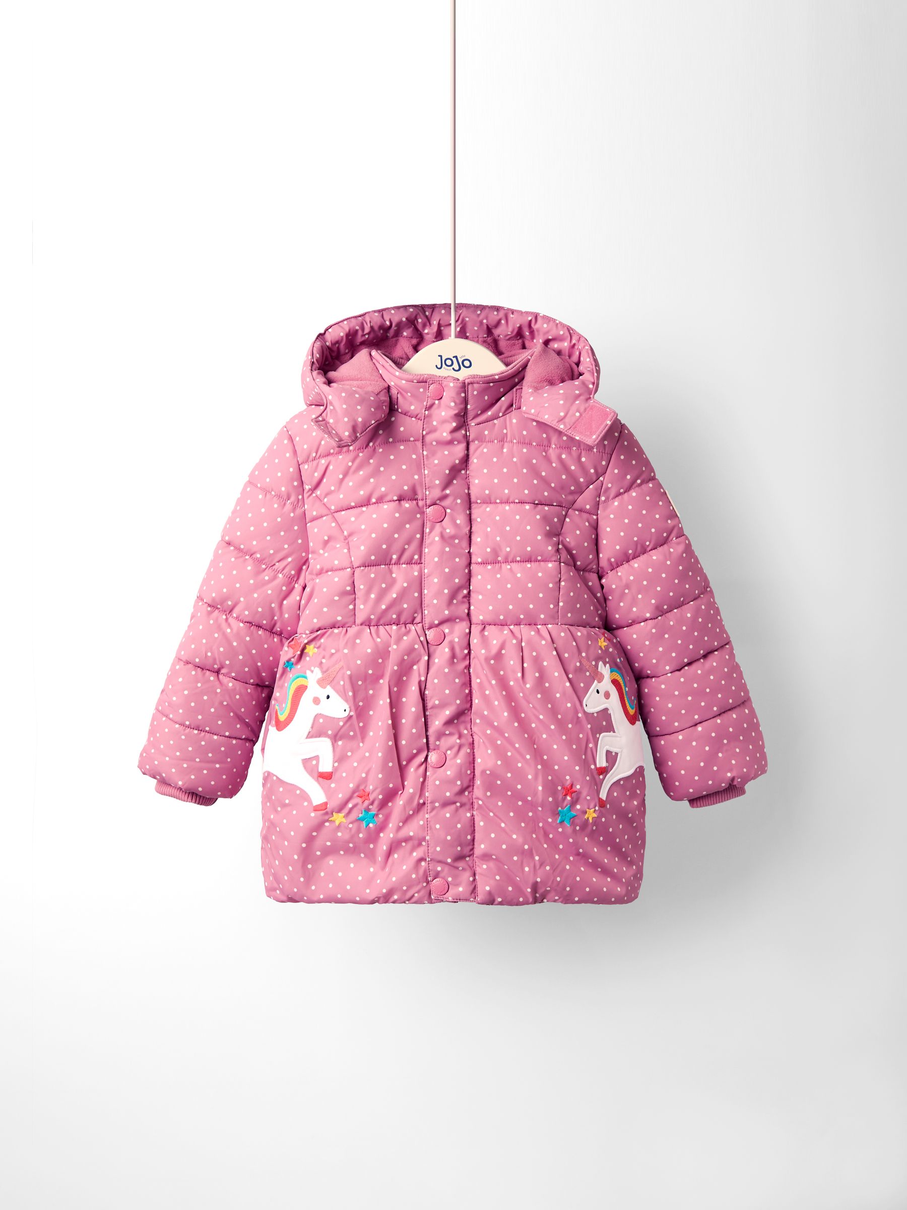 Pink Unicorn Fleece Lined Puffer Coat JoJo Maman Bébé
