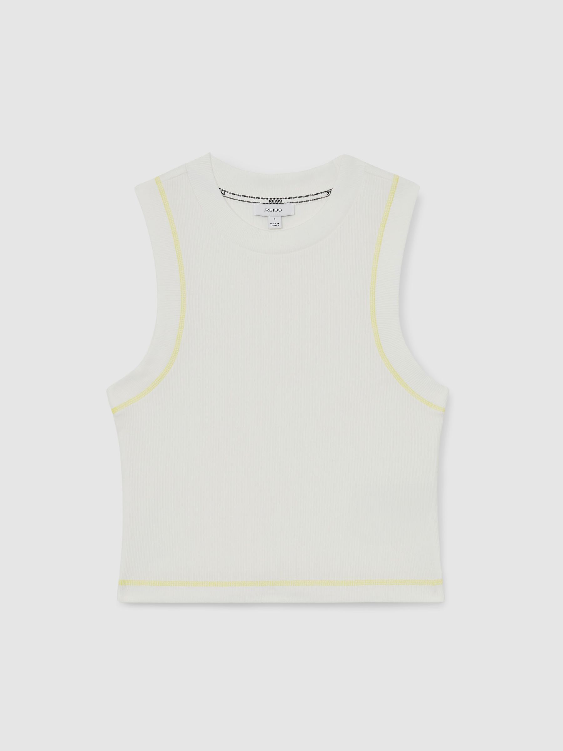 Stretch-Cotton Ribbed Vest in White - Image 2 of 6