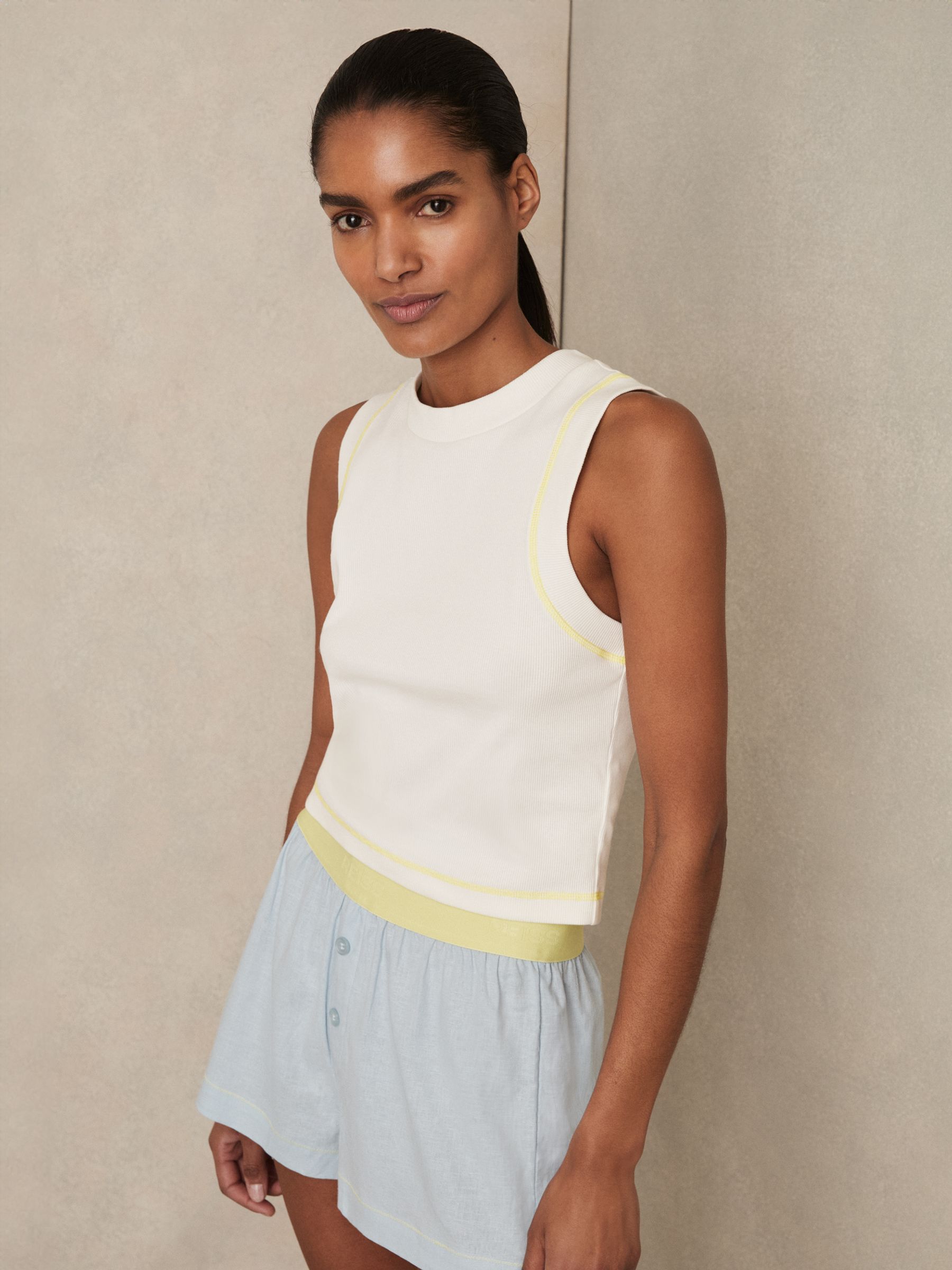Stretch-Cotton Ribbed Vest in White - Image 3 of 6