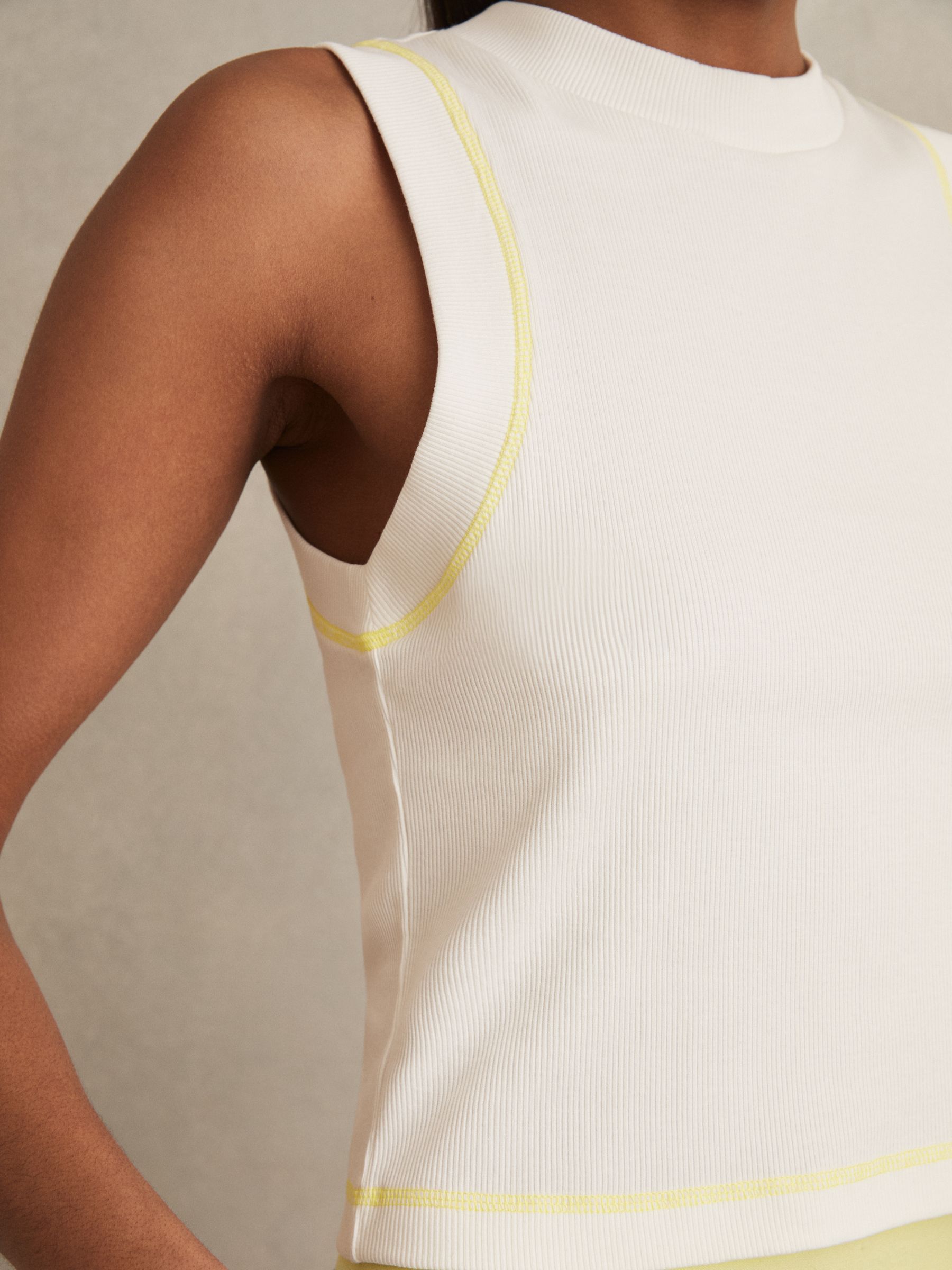 Stretch-Cotton Ribbed Vest in White - Image 4 of 6